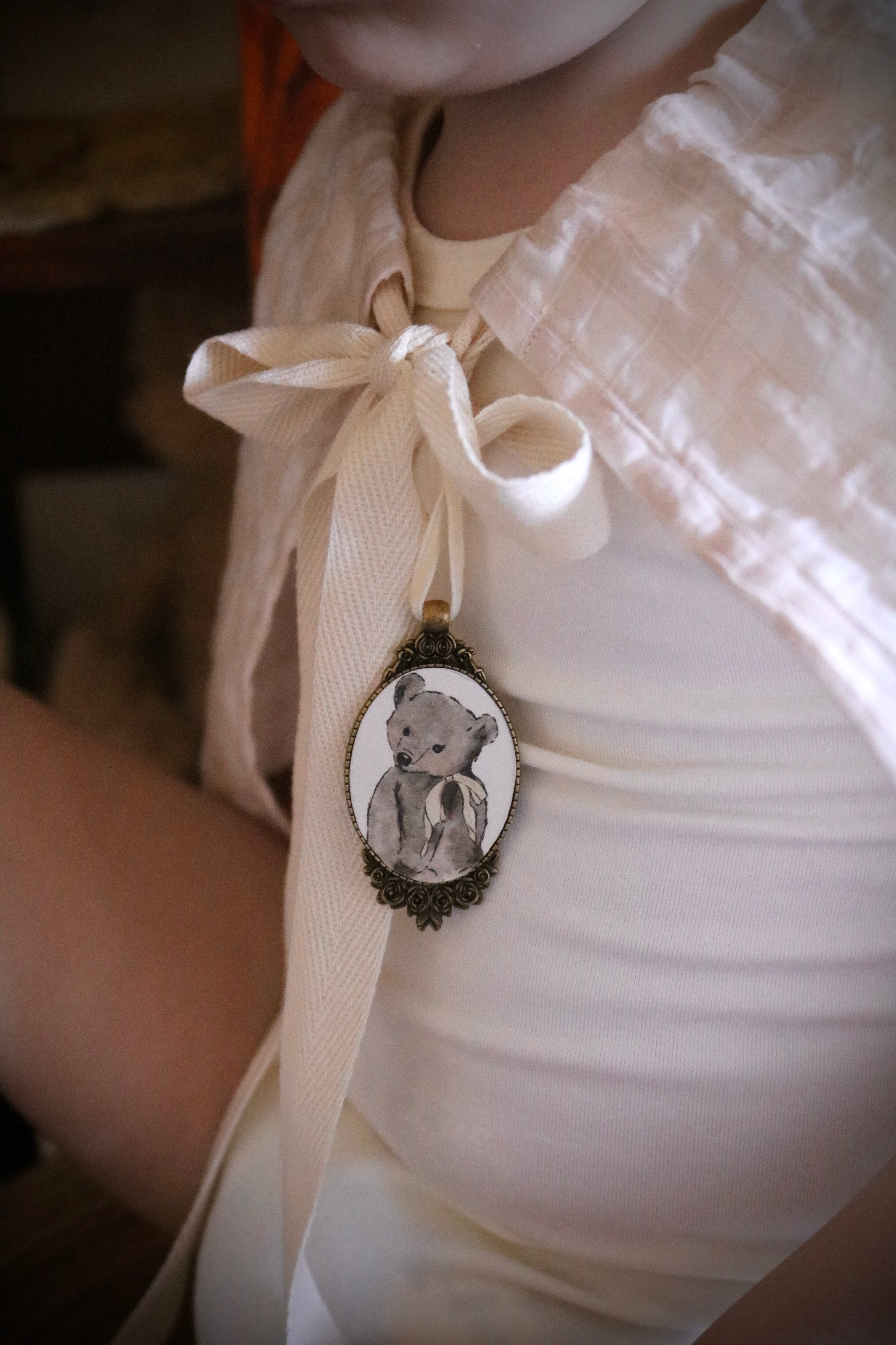 Gingham Capelet with Teddy Brooch