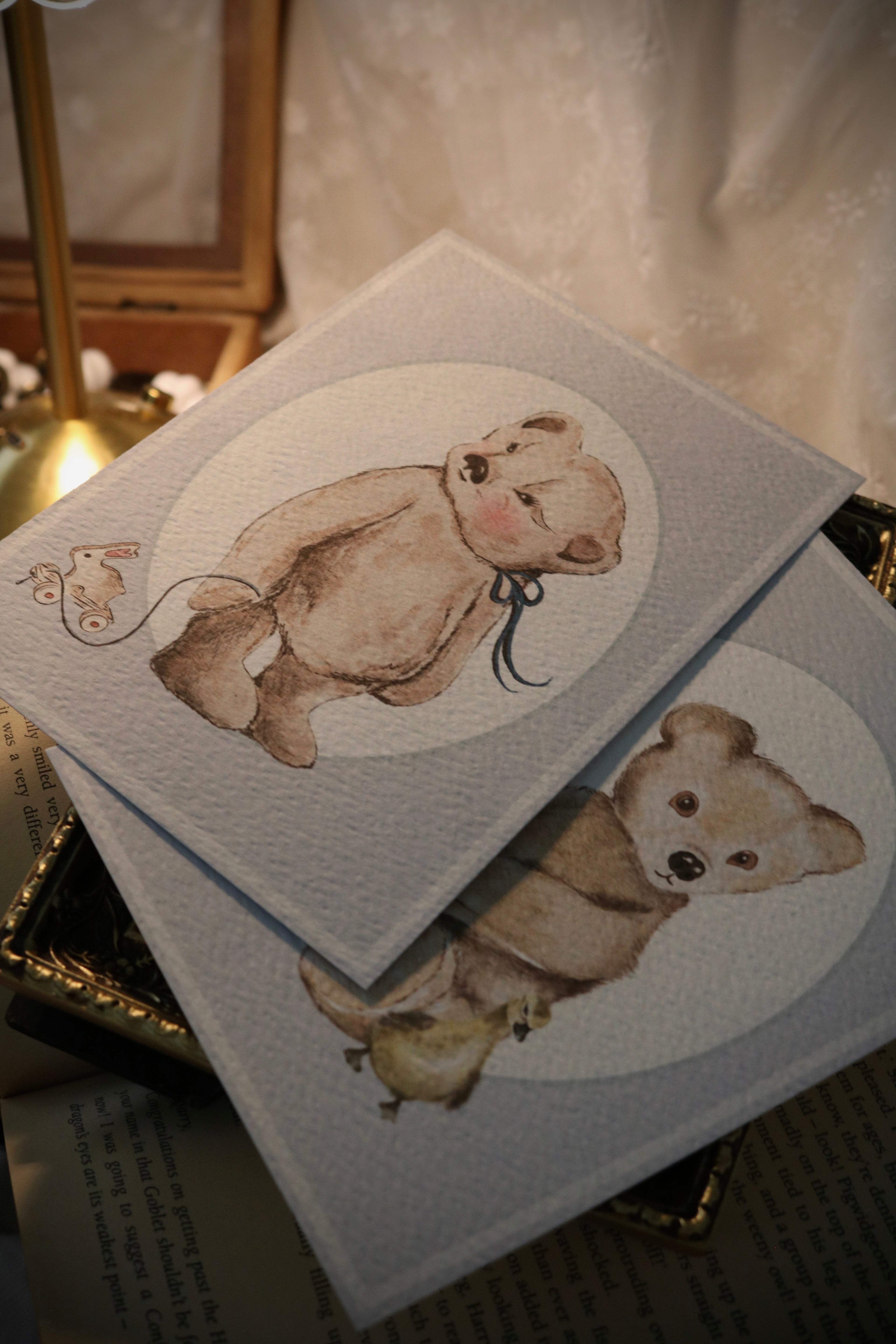 Dulci Bear and Her Wooden Bunny Toy | Art Print or Greeting Card