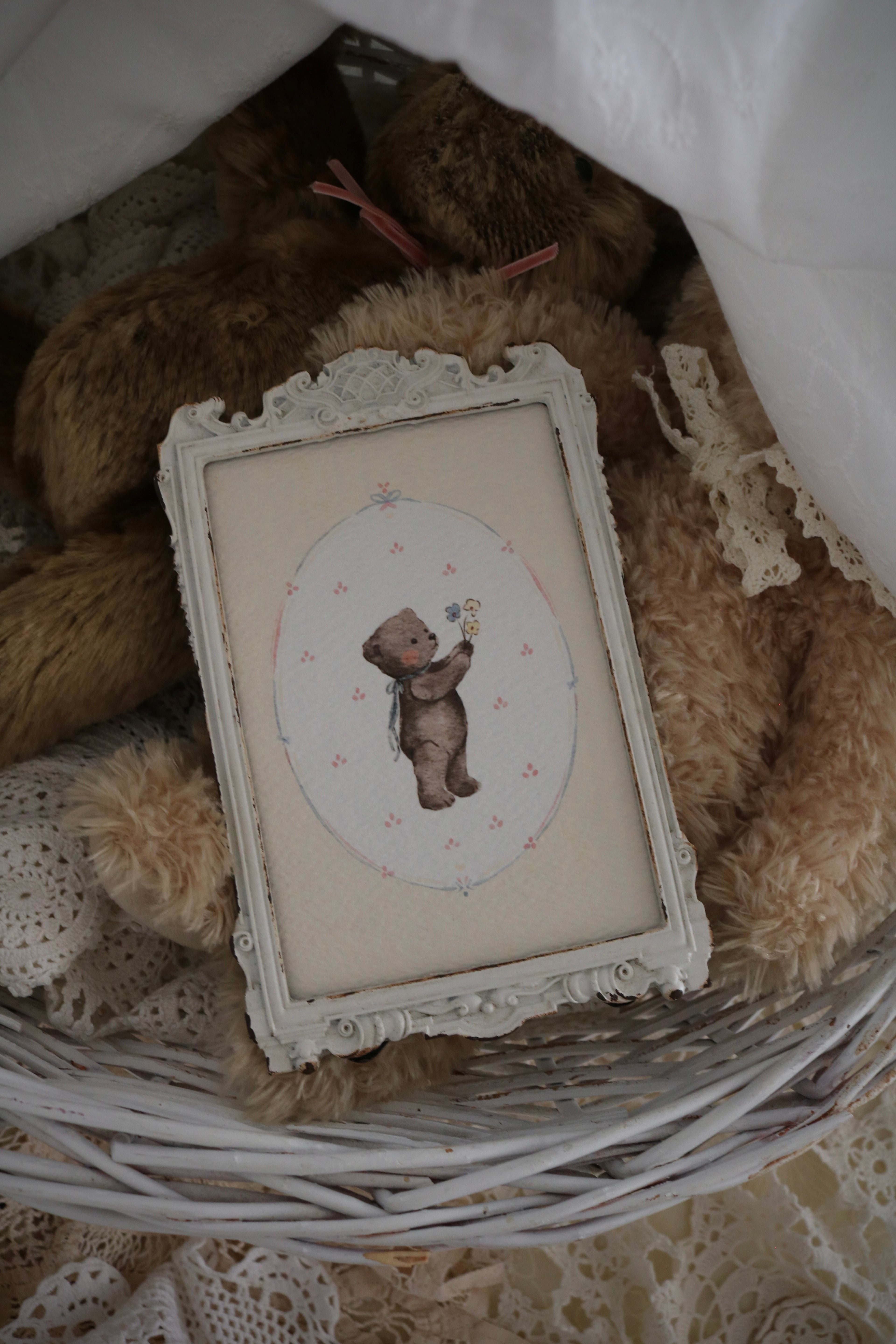 Teddy and Her Flowers | Framed