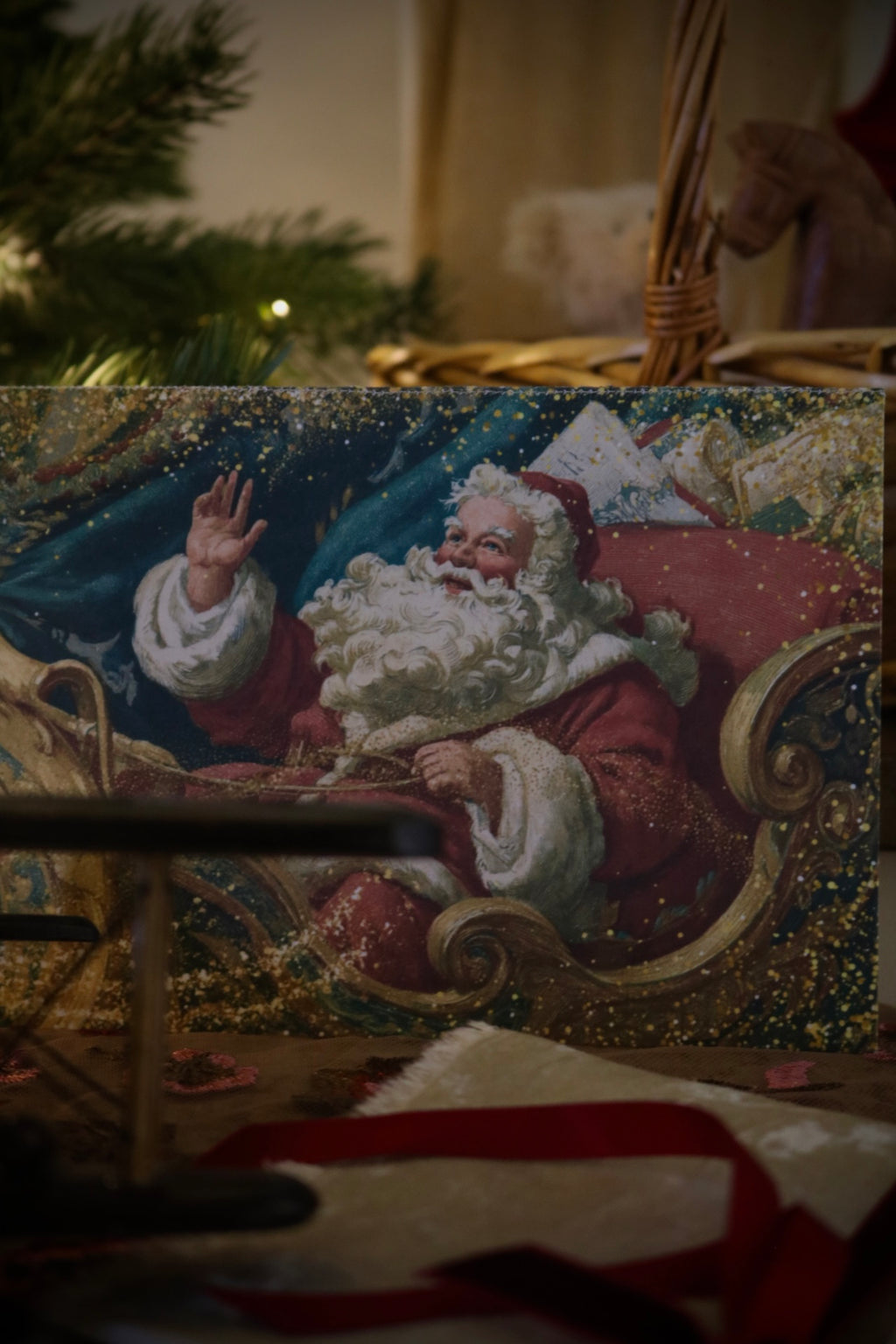 Deluxe Illustrated Card and Letter from Santa, with Double Velvet and Cotton Envelopes