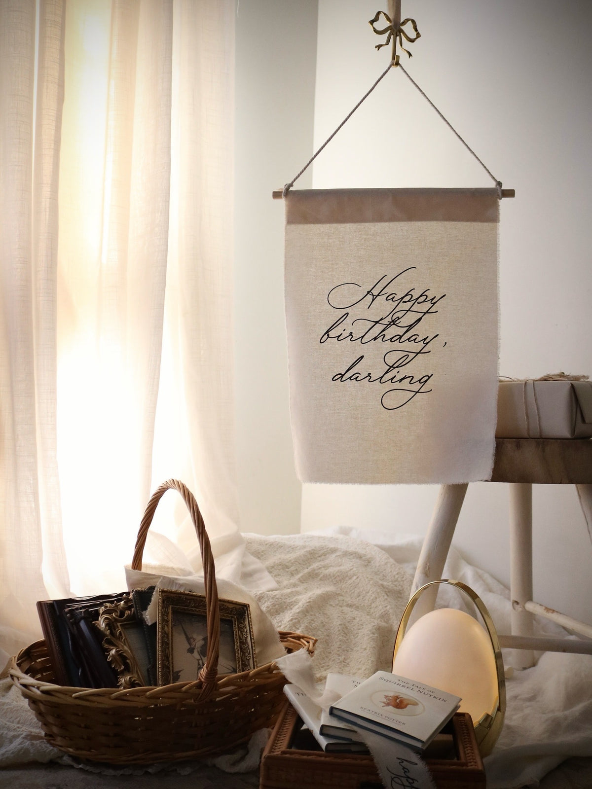 Small Birthday Banner w Wooden Rod | 35cm x 45cm | Multiple Design + Fabric Options