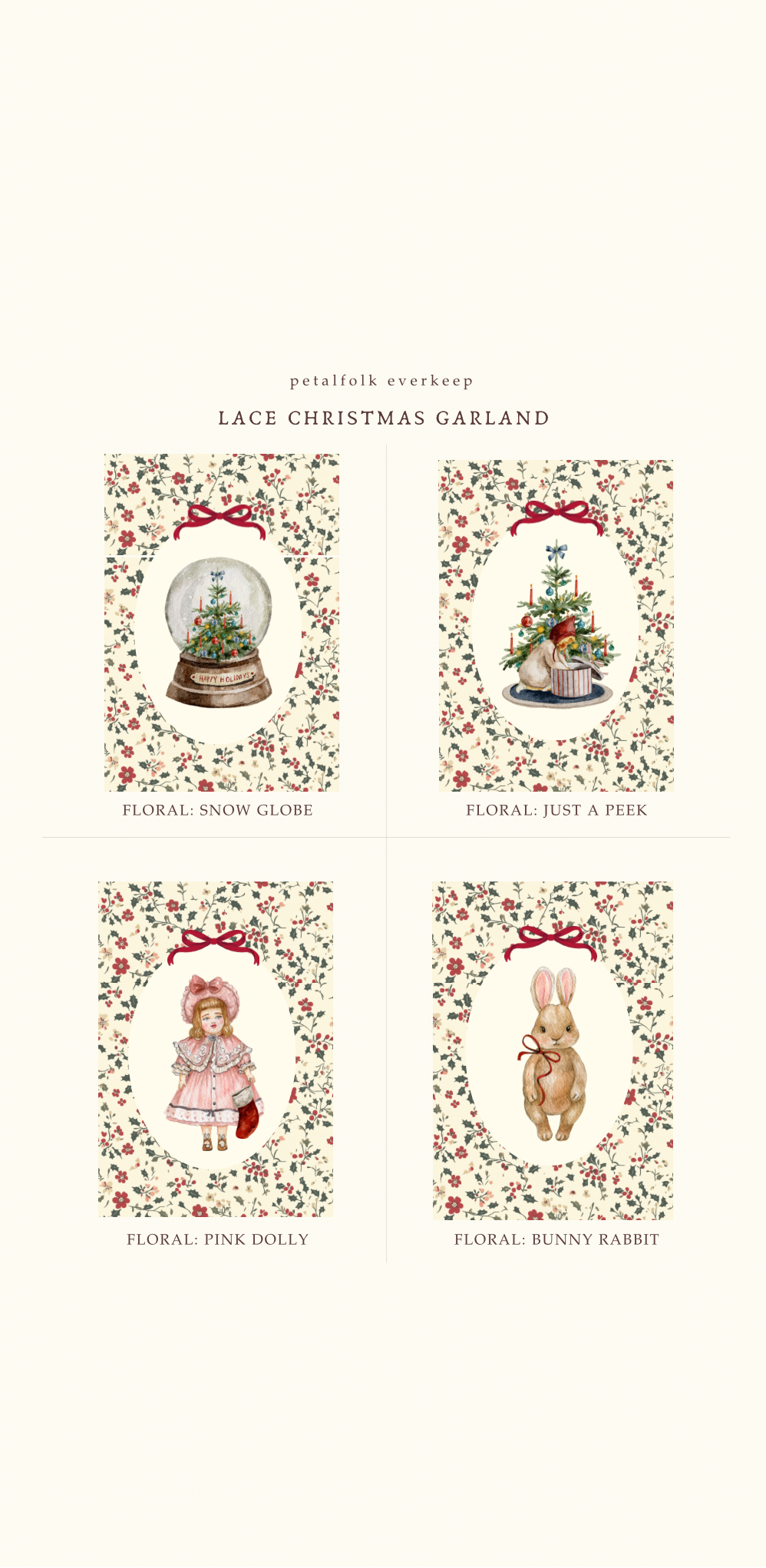 Lace and Cotton Christmas Garland | Customisable Illustrations + Text