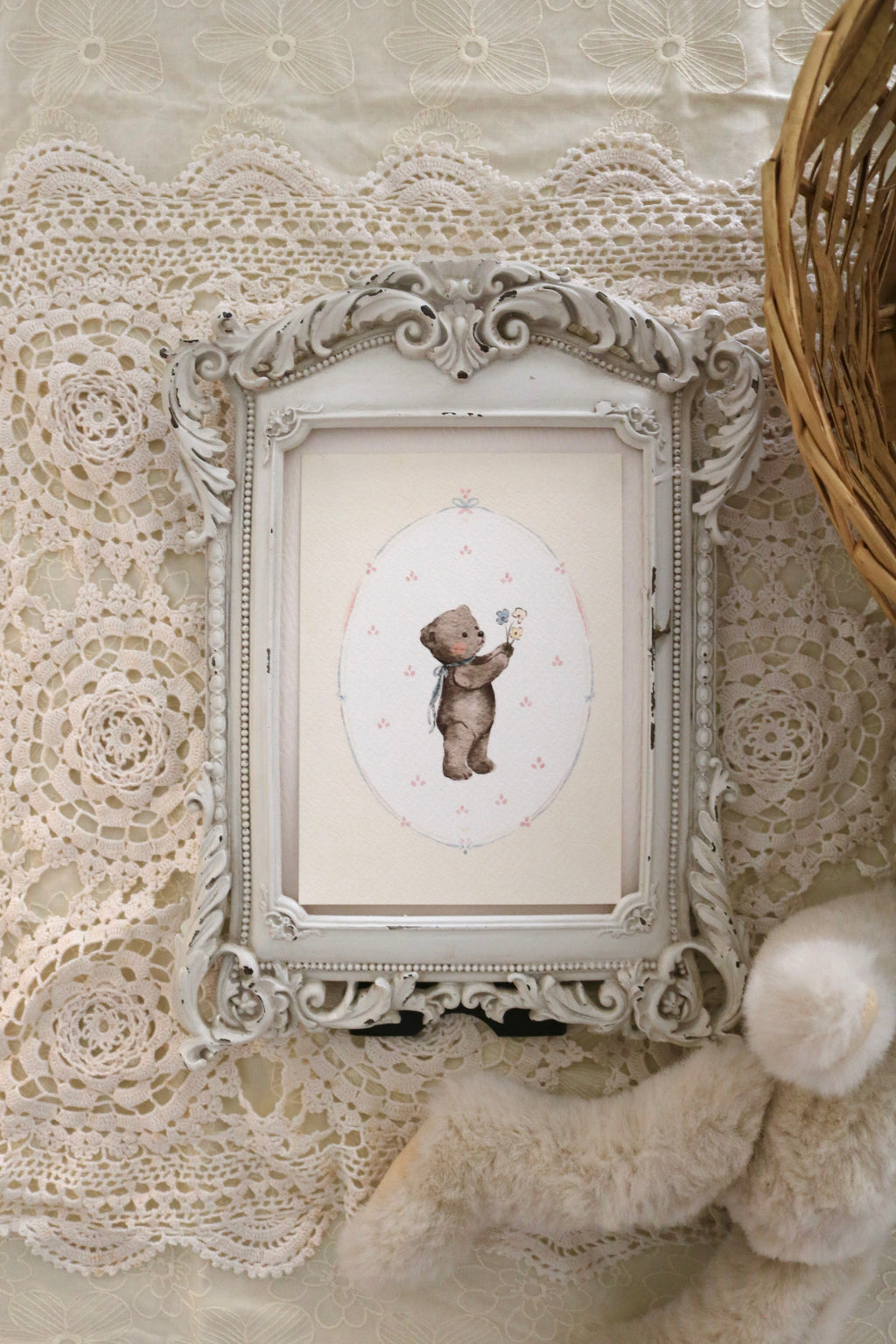 Teddy and Her Flowers | Art Print
