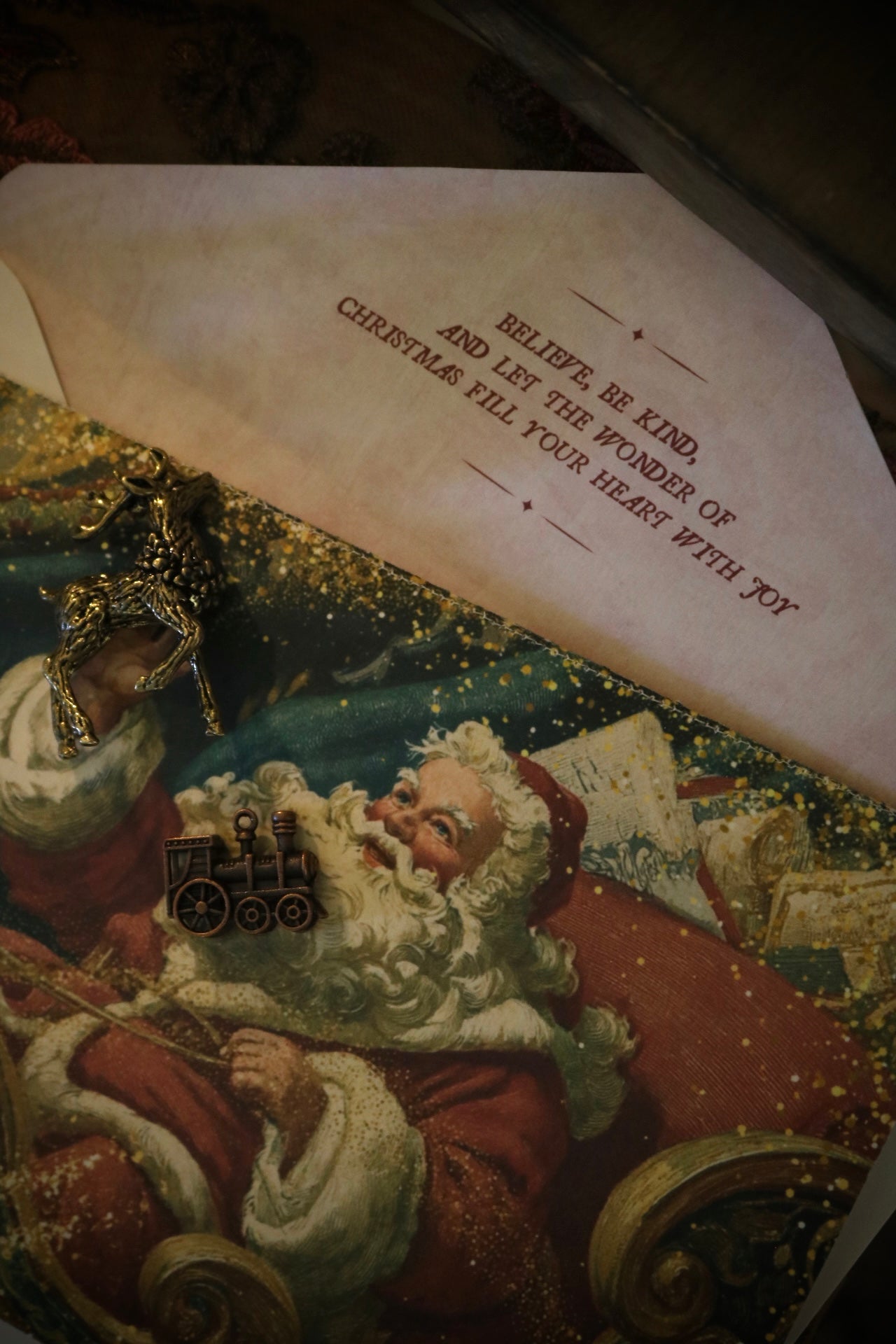 Deluxe Illustrated Card and Letter from Santa, with Double Velvet and Cotton Envelopes