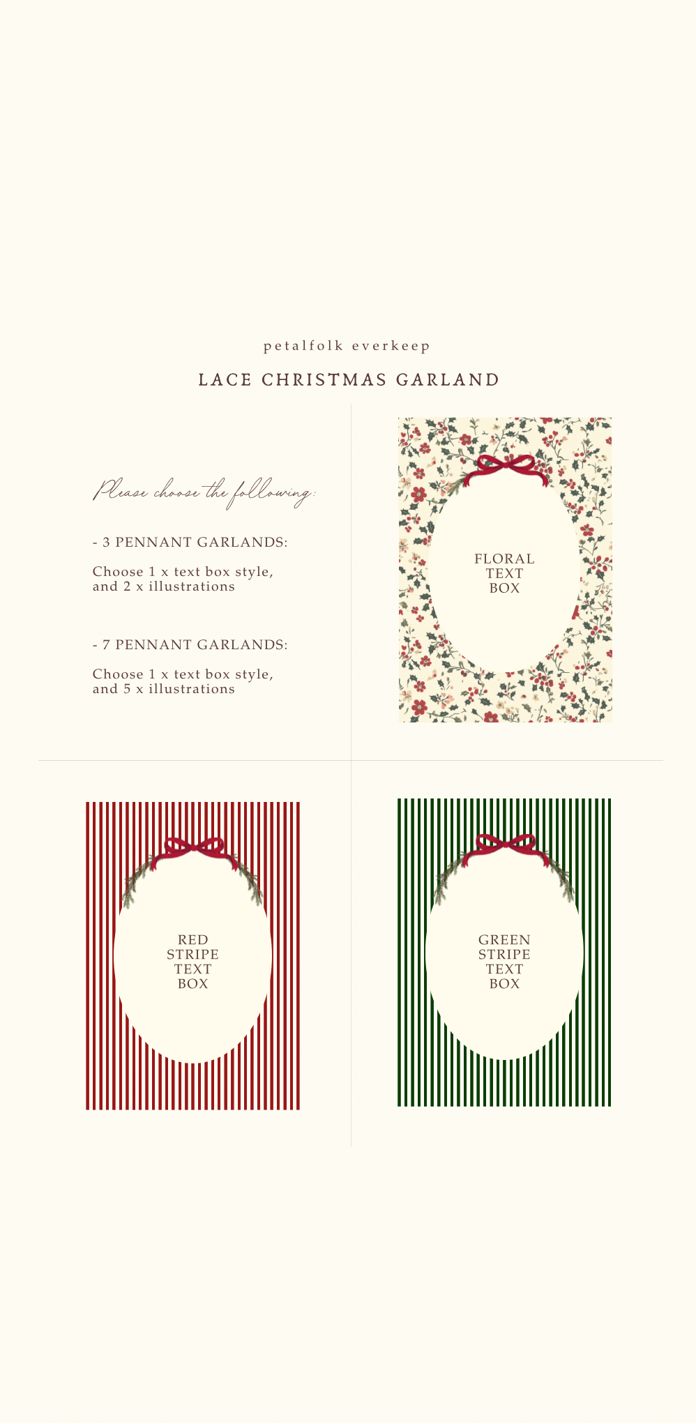 Lace and Cotton Christmas Garland | Customisable Illustrations + Text