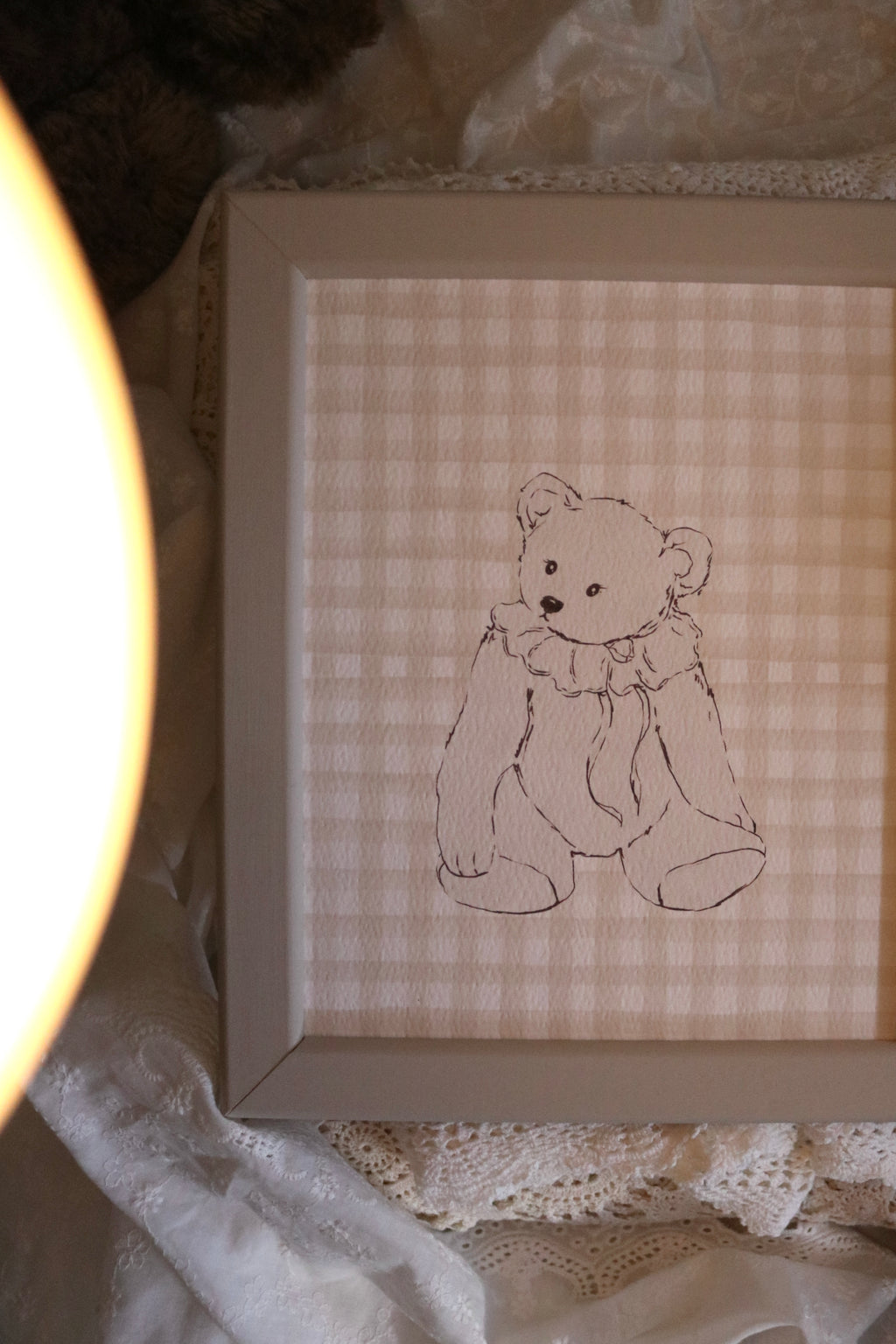 Nursery Teddy with Gingham | Framed