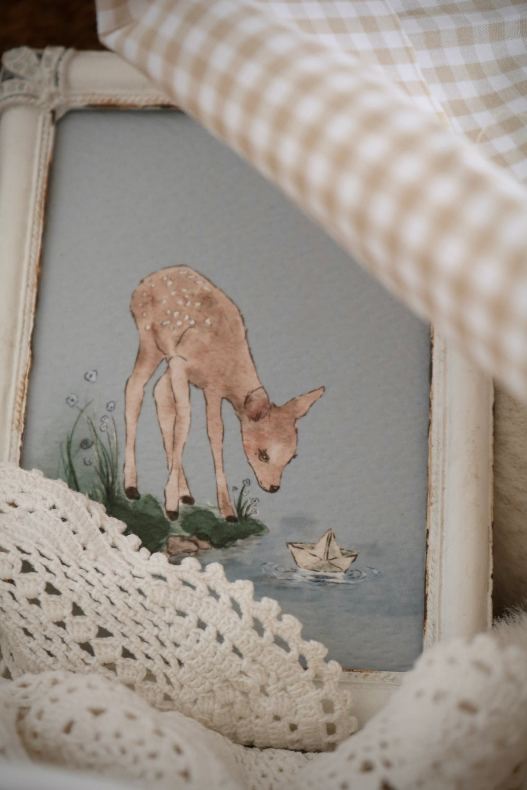 The Fawn and the Paper Boat | Framed