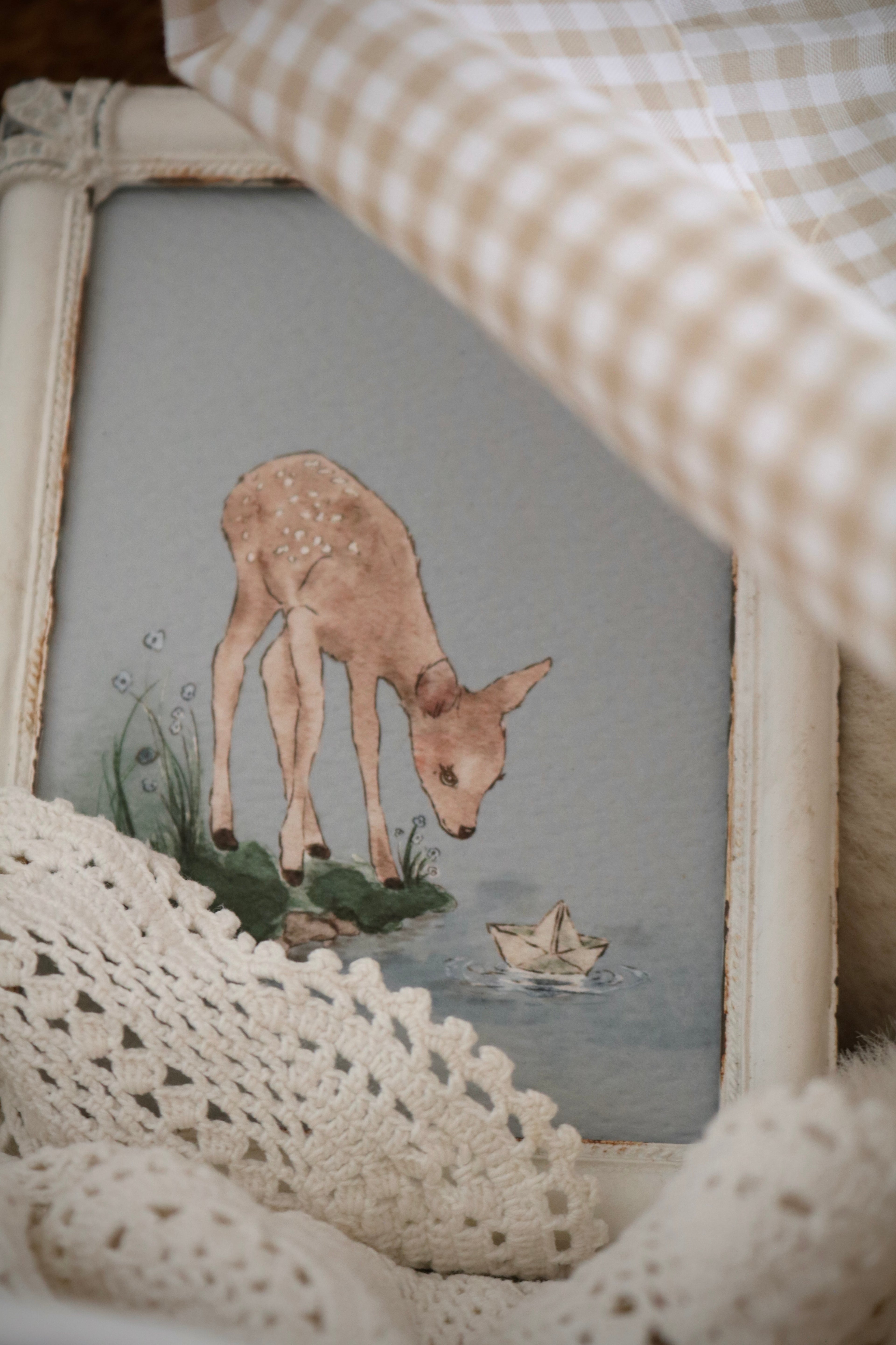 The Fawn and the Paper Boat | Framed