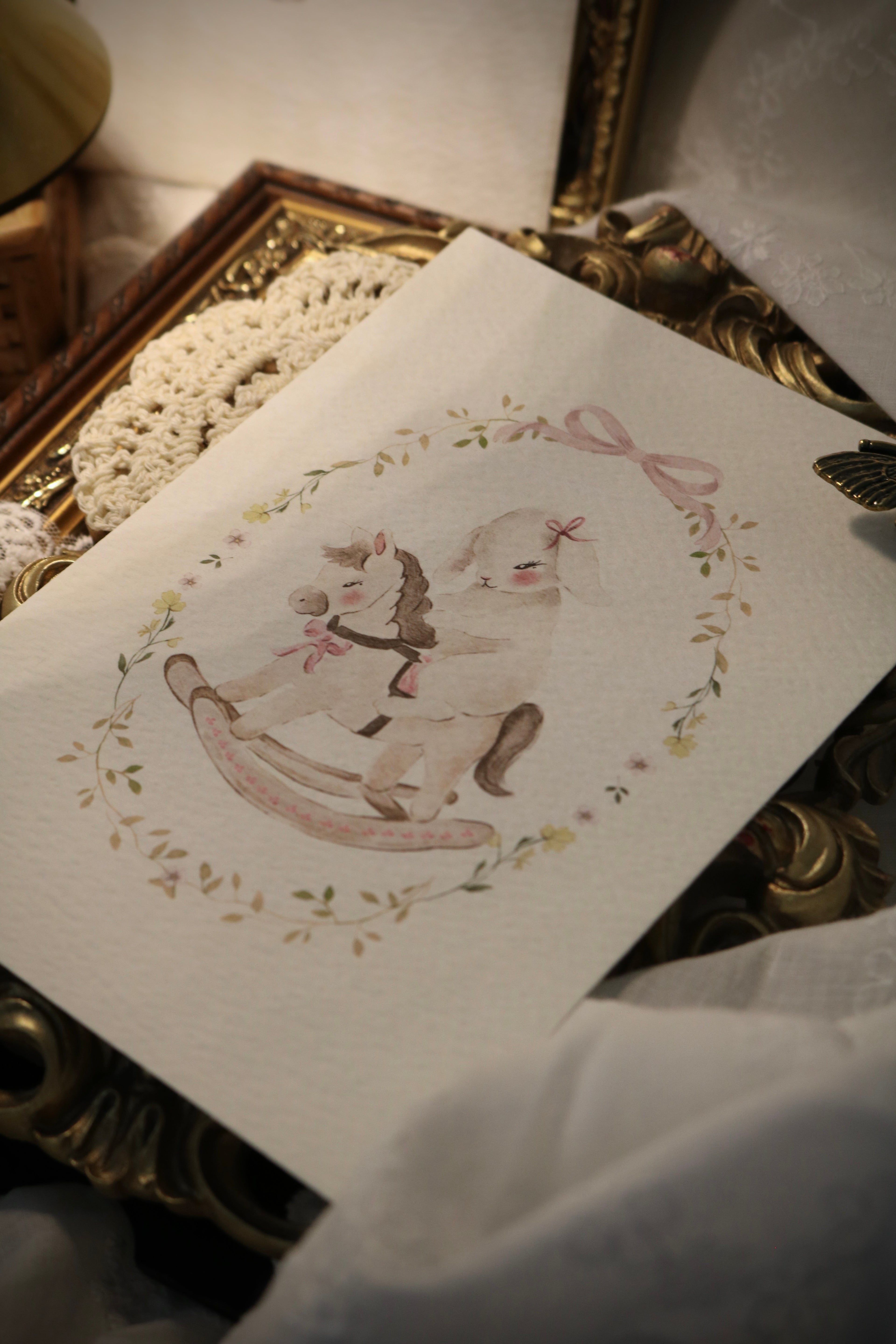 Bunny and Rocking Pony | Art Print or Greeting Card