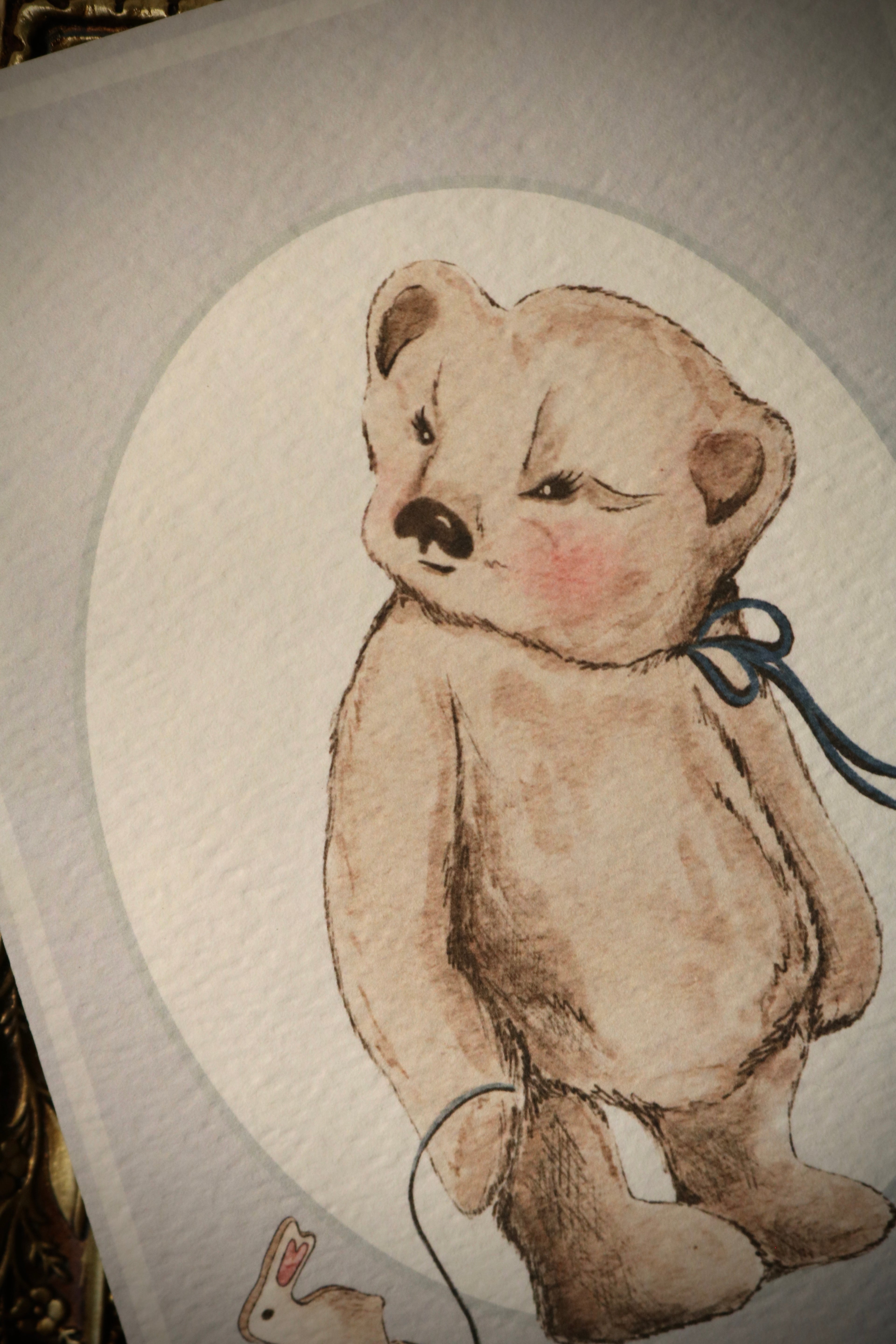 Dulci Bear and Her Wooden Bunny Toy | Art Print or Greeting Card