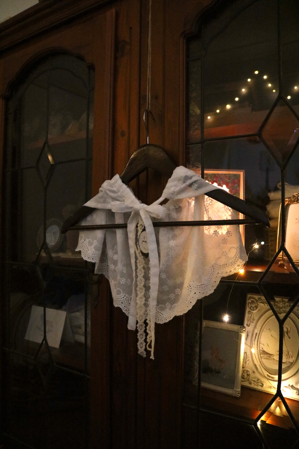 Embroidered Cotton Capelet with Swan Brooch