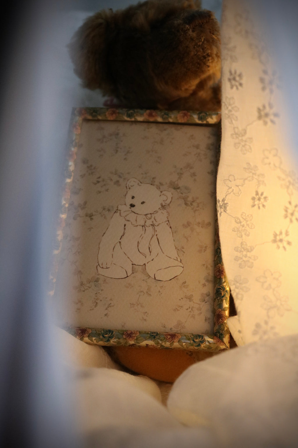 Nursery Teddy with Florals | Framed