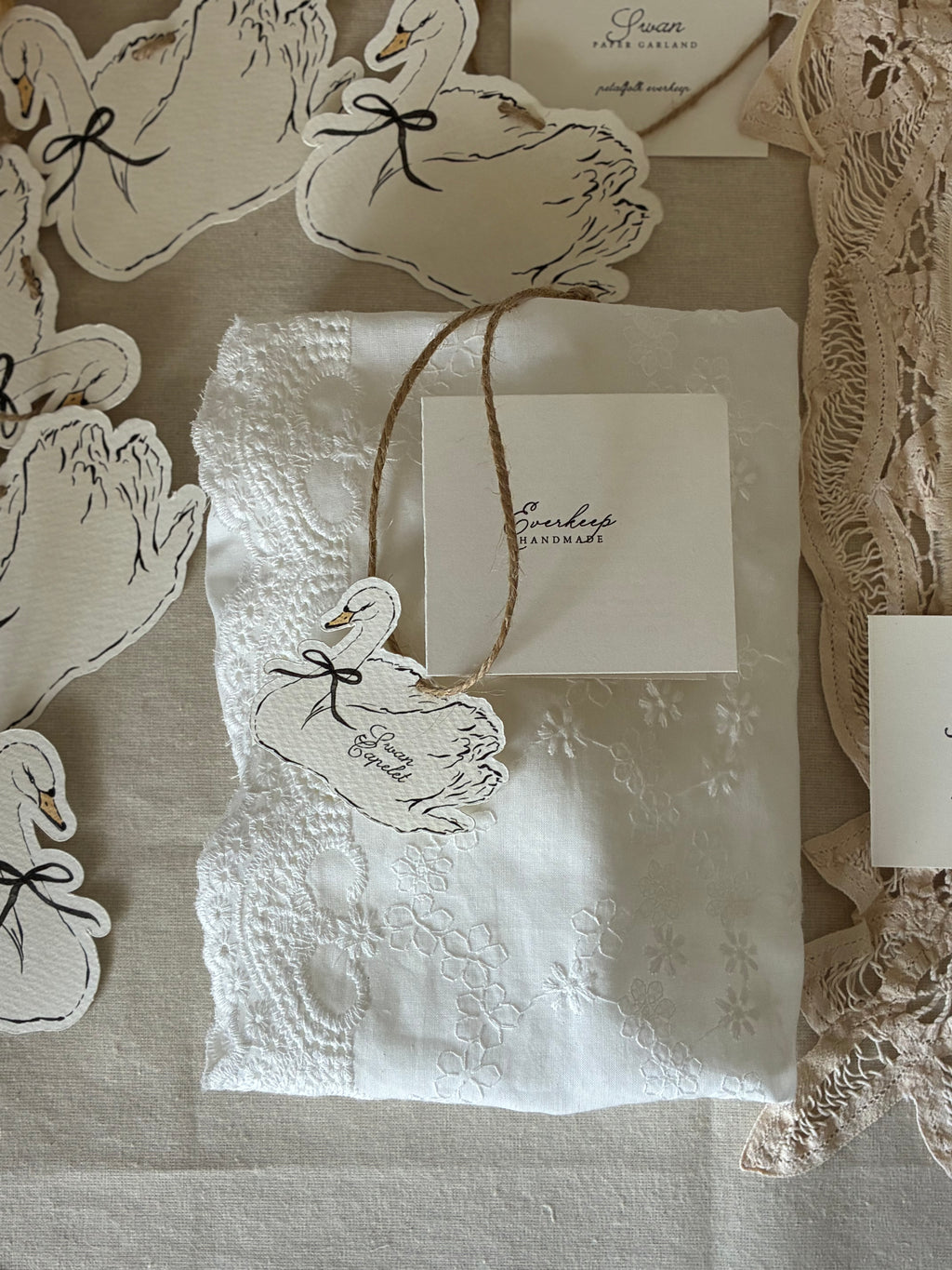 Embroidered Cotton Capelet with Swan Pendant