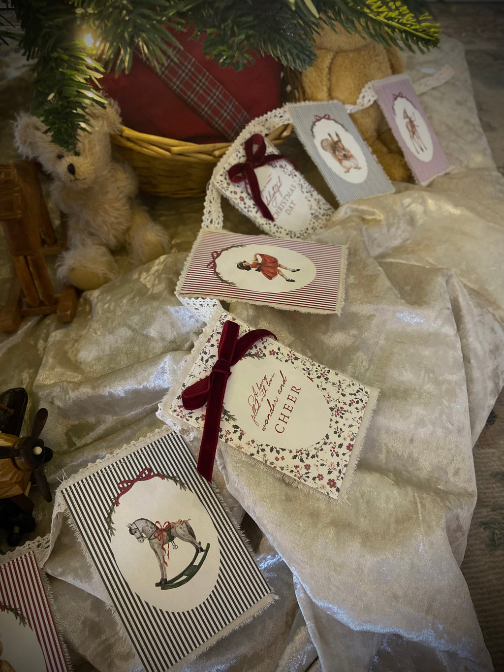 Lace and Cotton Christmas Garland | Customisable Illustrations + Text