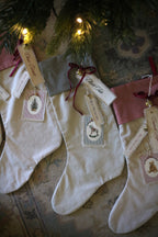 Christmas Stocking with Personalised Name & Illustration Tags