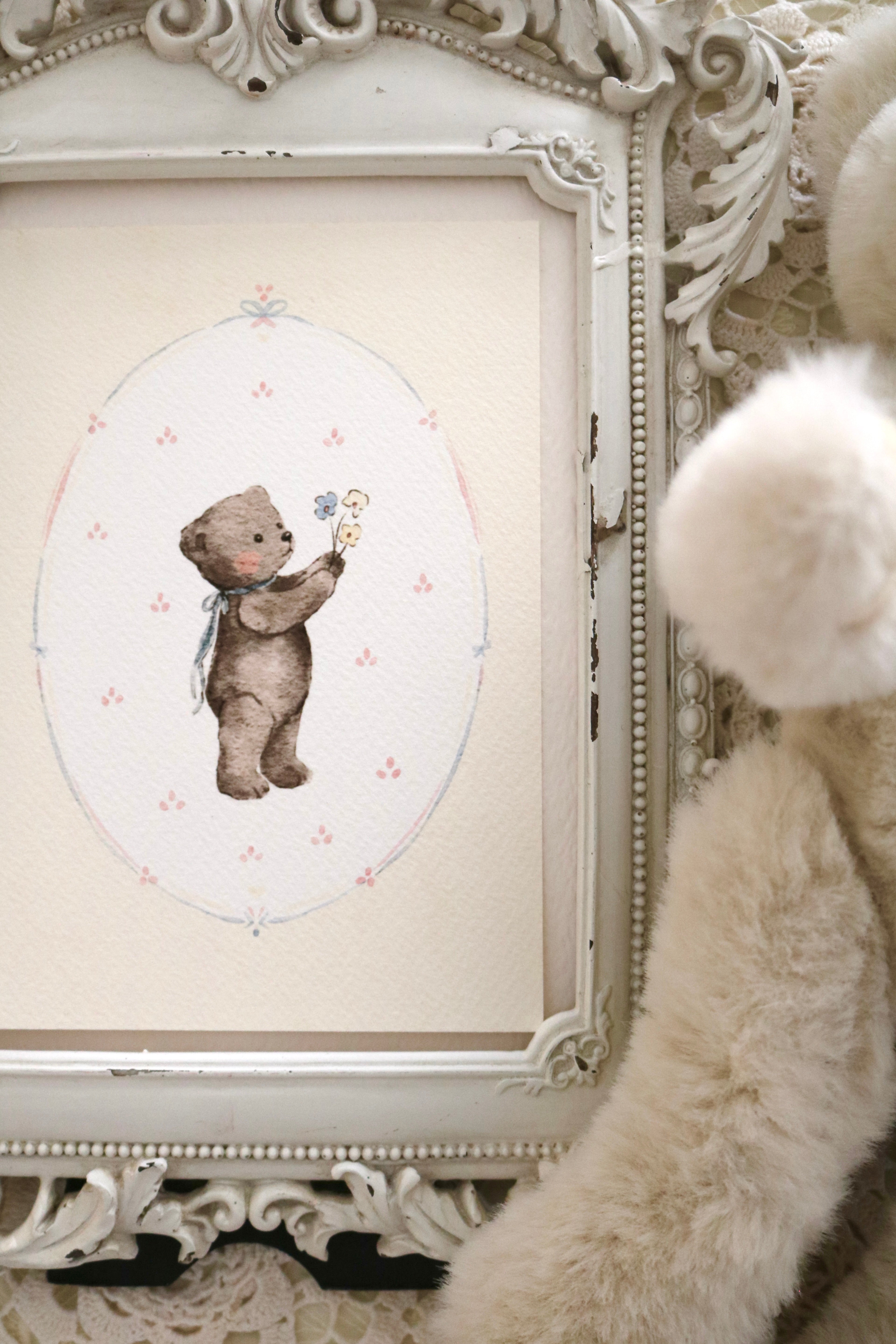 Teddy and Her Flowers | Art Print