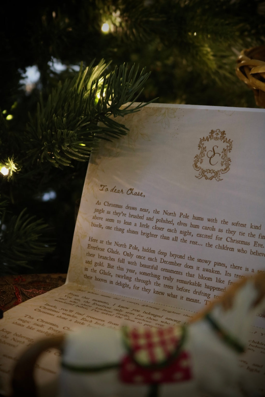 Deluxe Illustrated Card and Letter from Santa, with Double Velvet and Cotton Envelopes