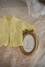 Vintage Handmade Baby Cardigan with Illustrated Keepsake Card | Yellow