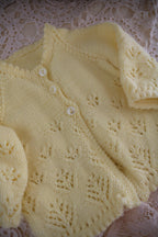 Vintage Handmade Baby Cardigan with Illustrated Keepsake Card | Yellow