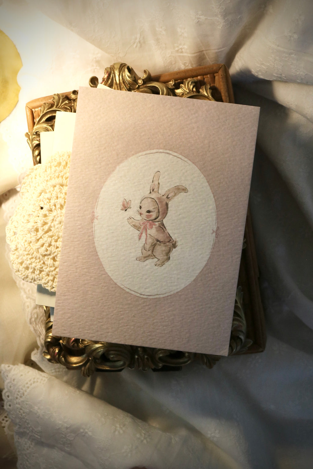 Bunny in Her Pink Bonnet | Art Print or Greeting Card