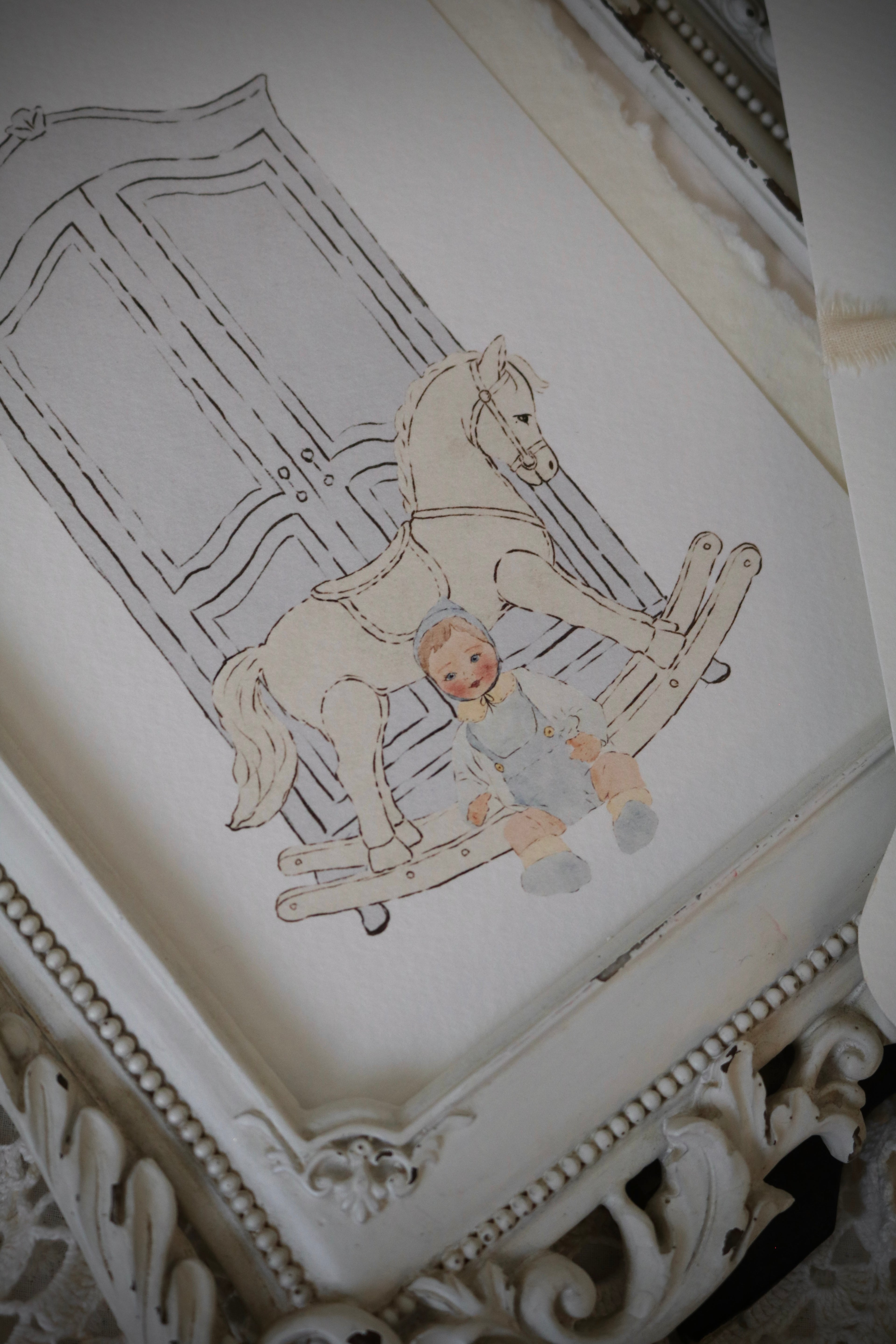 Dolly and the Rocking Horse | Blue | Art Print
