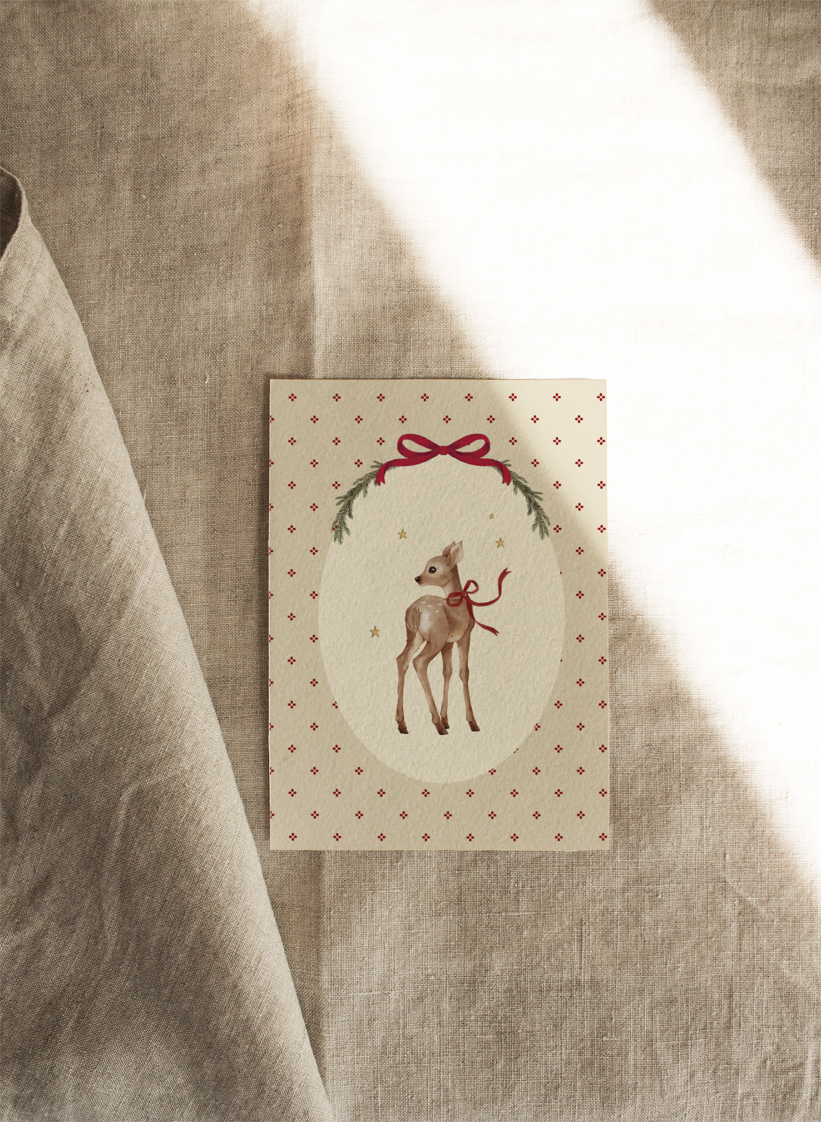 Fawn with Red Polka Dots | Available as Christmas Card or Print