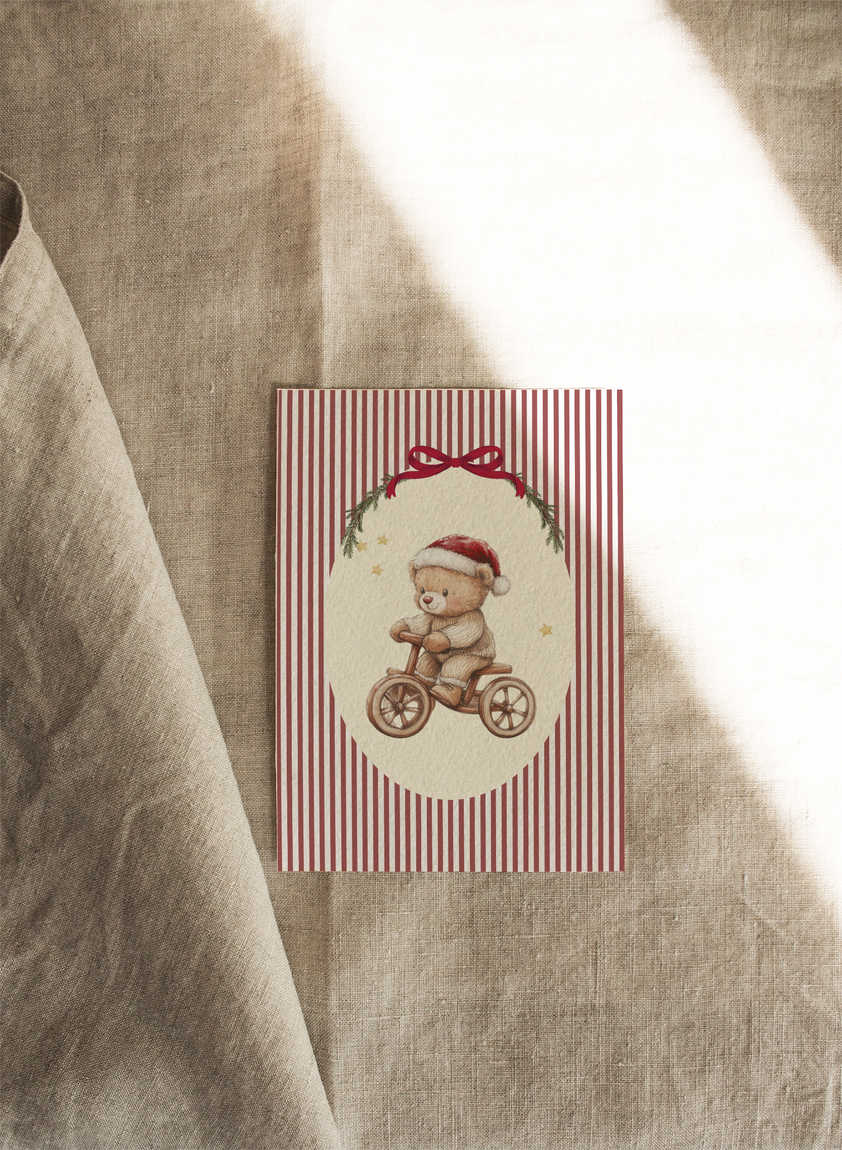 Metty Teddy w Red Stripes | Available as Christmas Card or Print