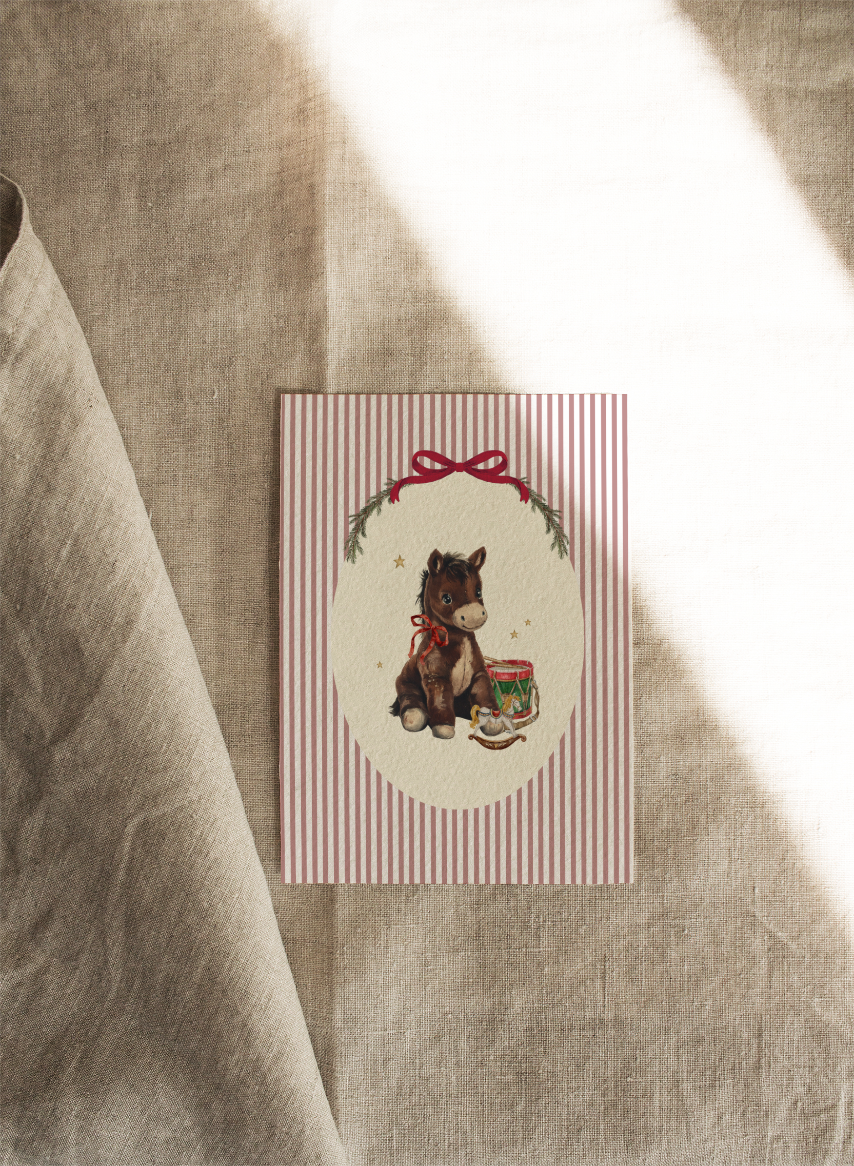 Colton Toy Pony with Red Stripes | Available as Christmas Card or Print
