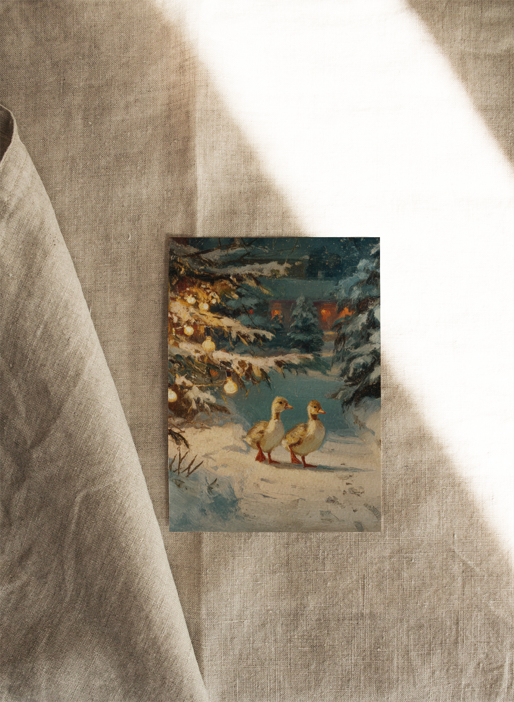 Two Goslings on Christmas Eve | Available as Christmas Card or Print