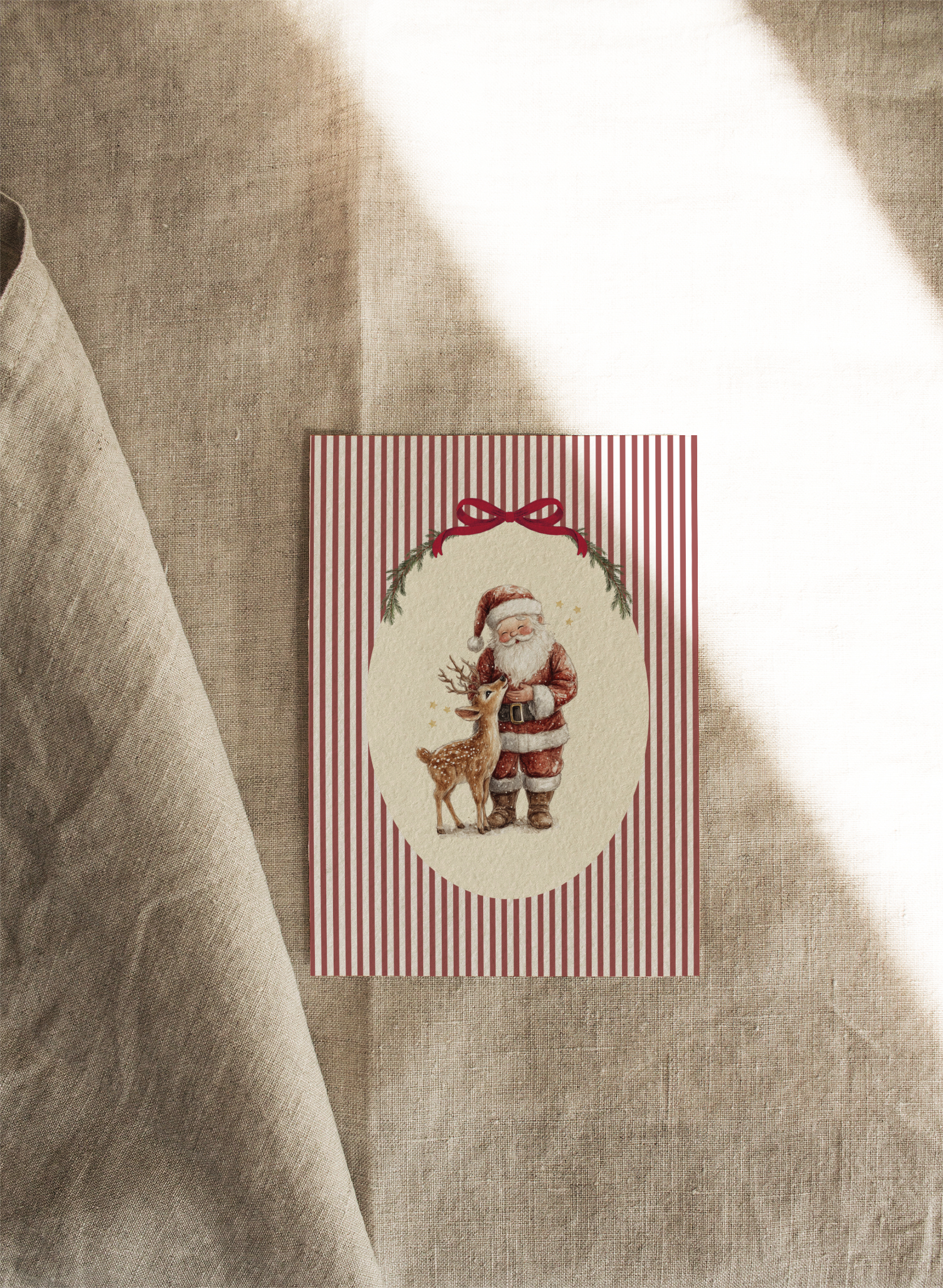 Santa with Red Stripes | Available as Christmas Card or Print