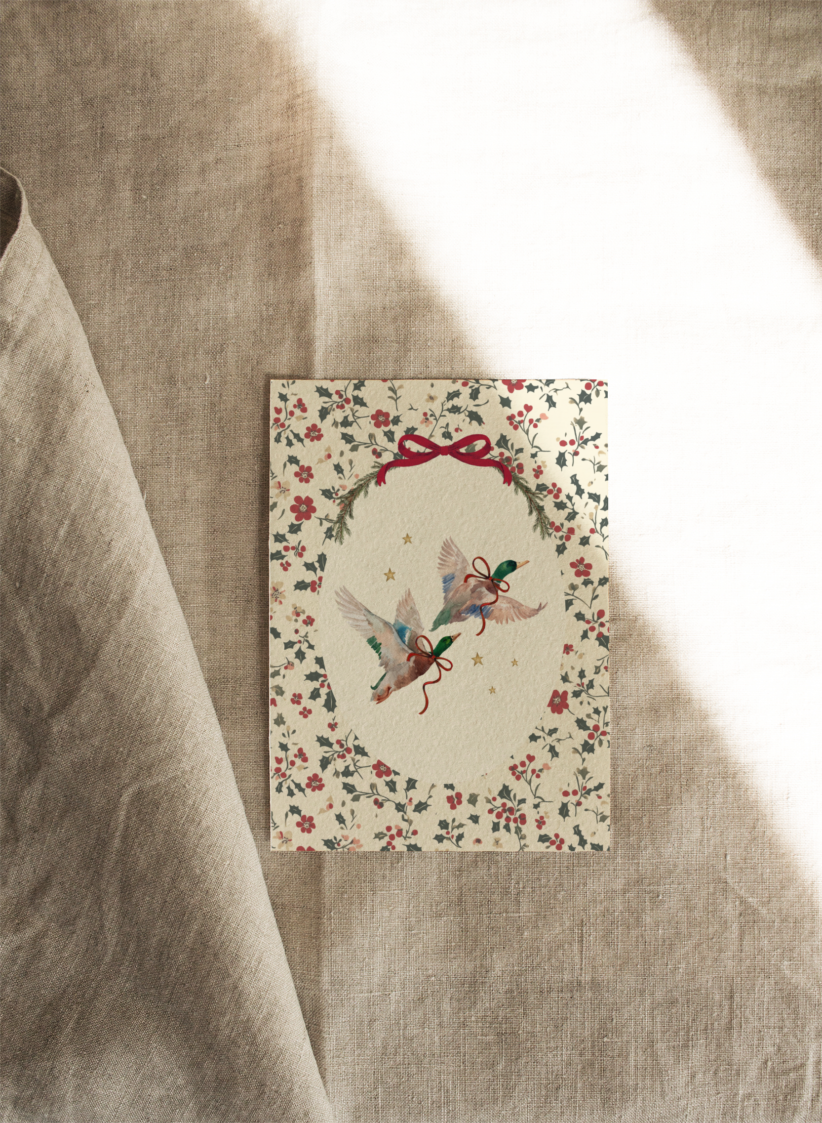 Ducks with Floral Pattern | Available as Christmas Card or Print