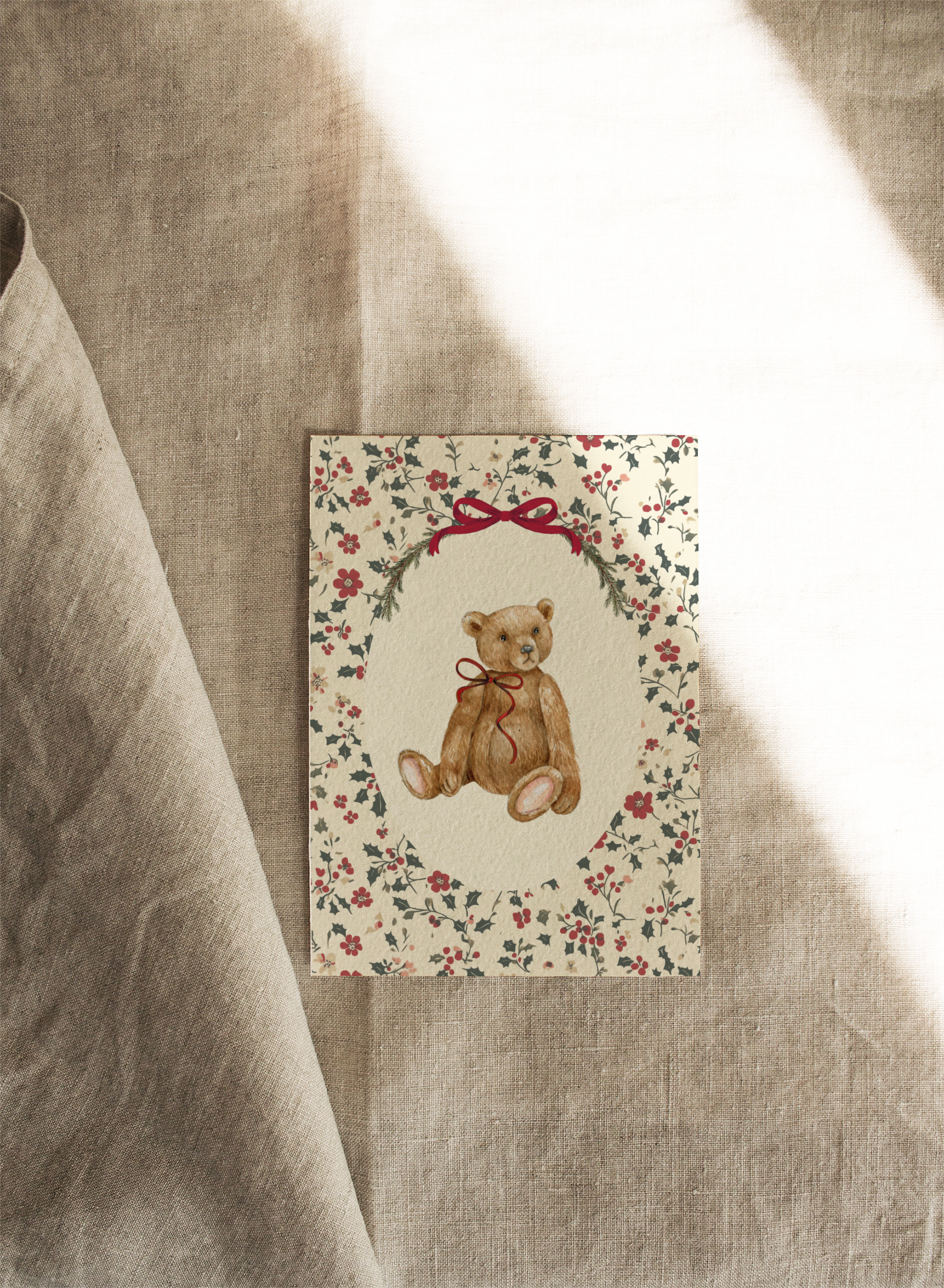 Teddy with Floral Pattern | Available as Christmas Card or Print