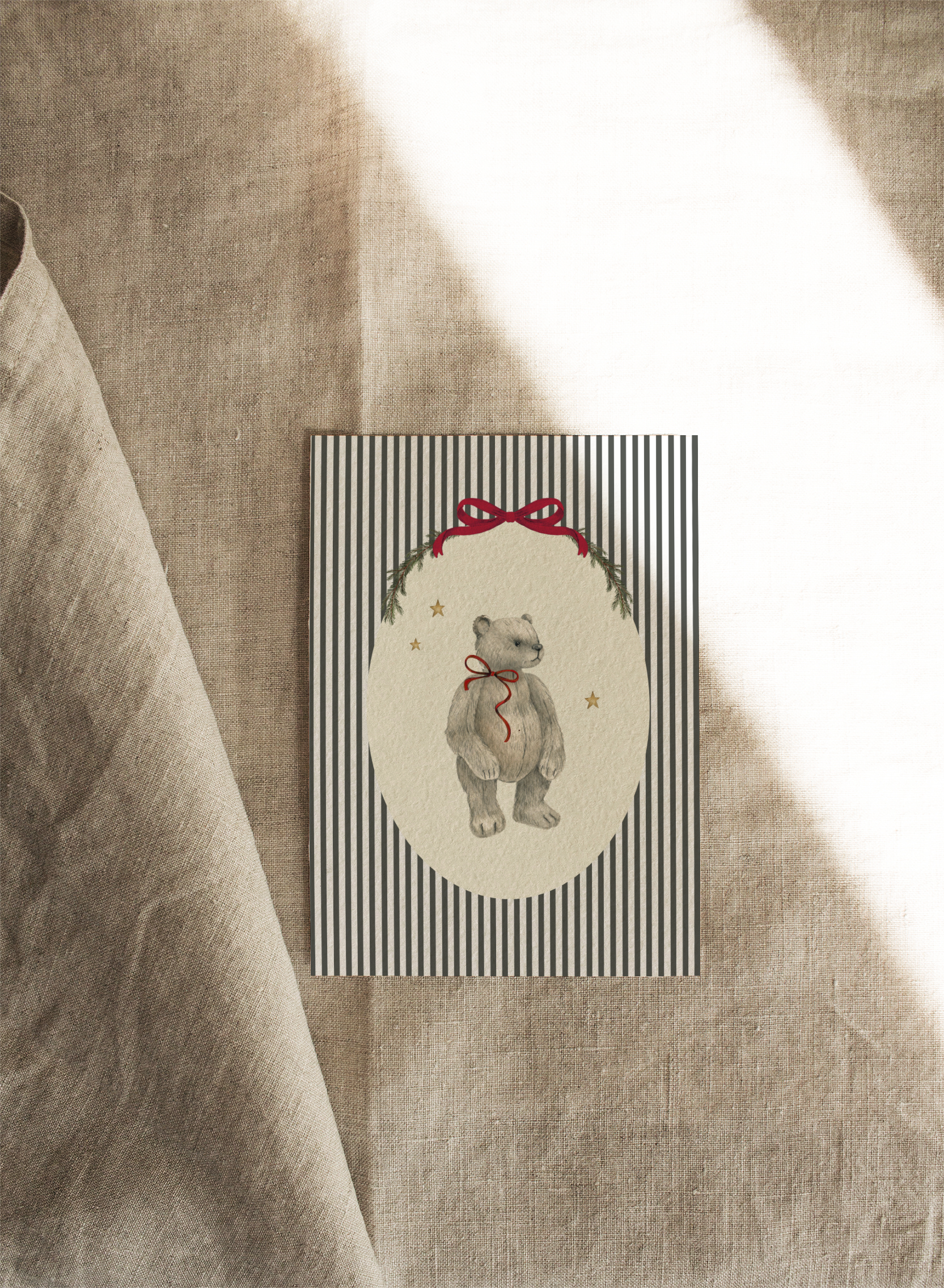 Bramble Bear with Green Stripe | Available as Christmas Card or Print