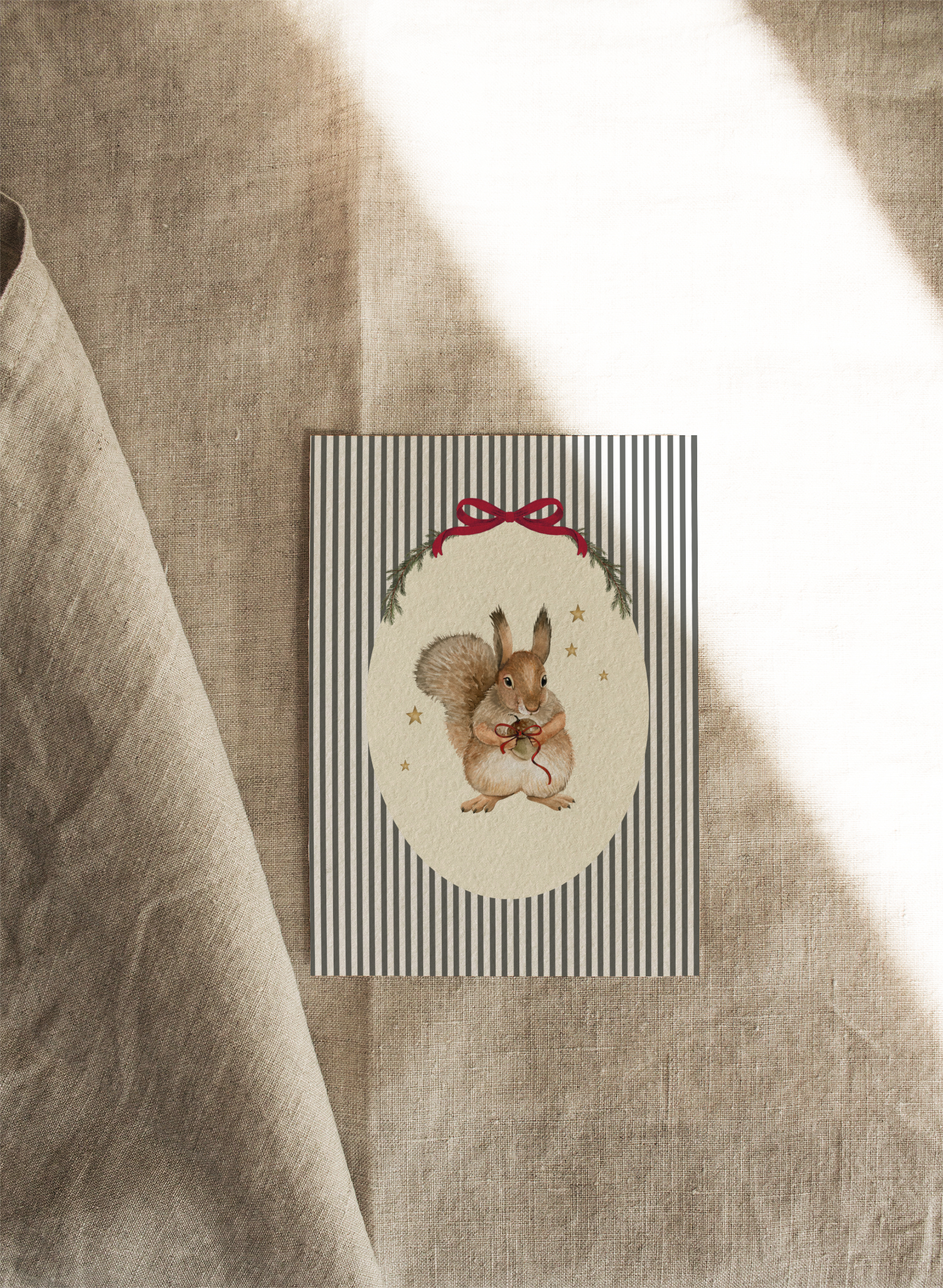 Chester Squirrel with Green Stripe | Available as Christmas Card or Print