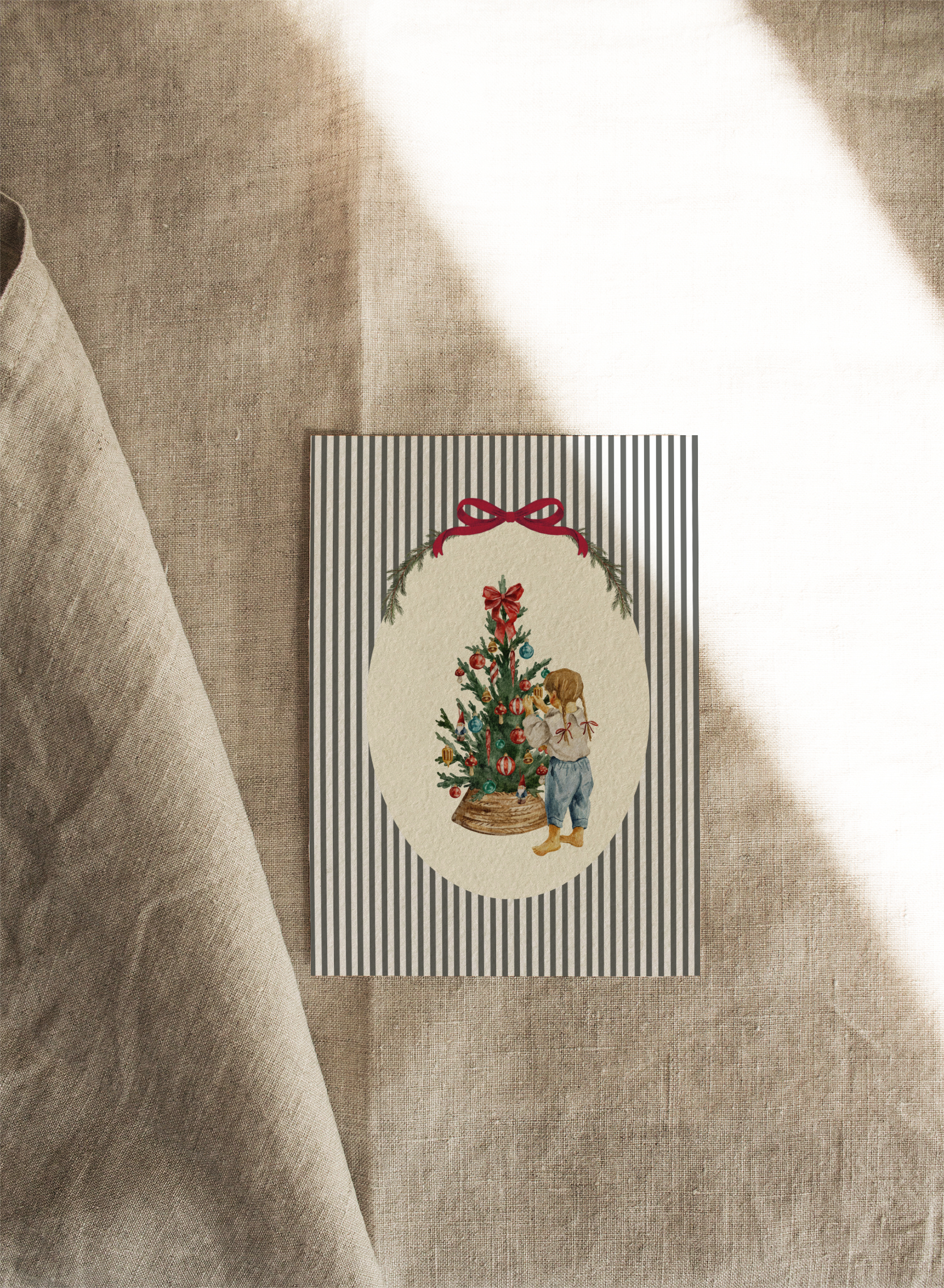 Decorate the Tree with Green Stripe | Available as Christmas Card or Print
