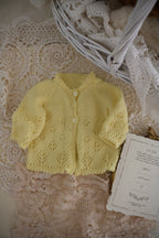 Vintage Handmade Baby Cardigan with Illustrated Keepsake Card | Yellow