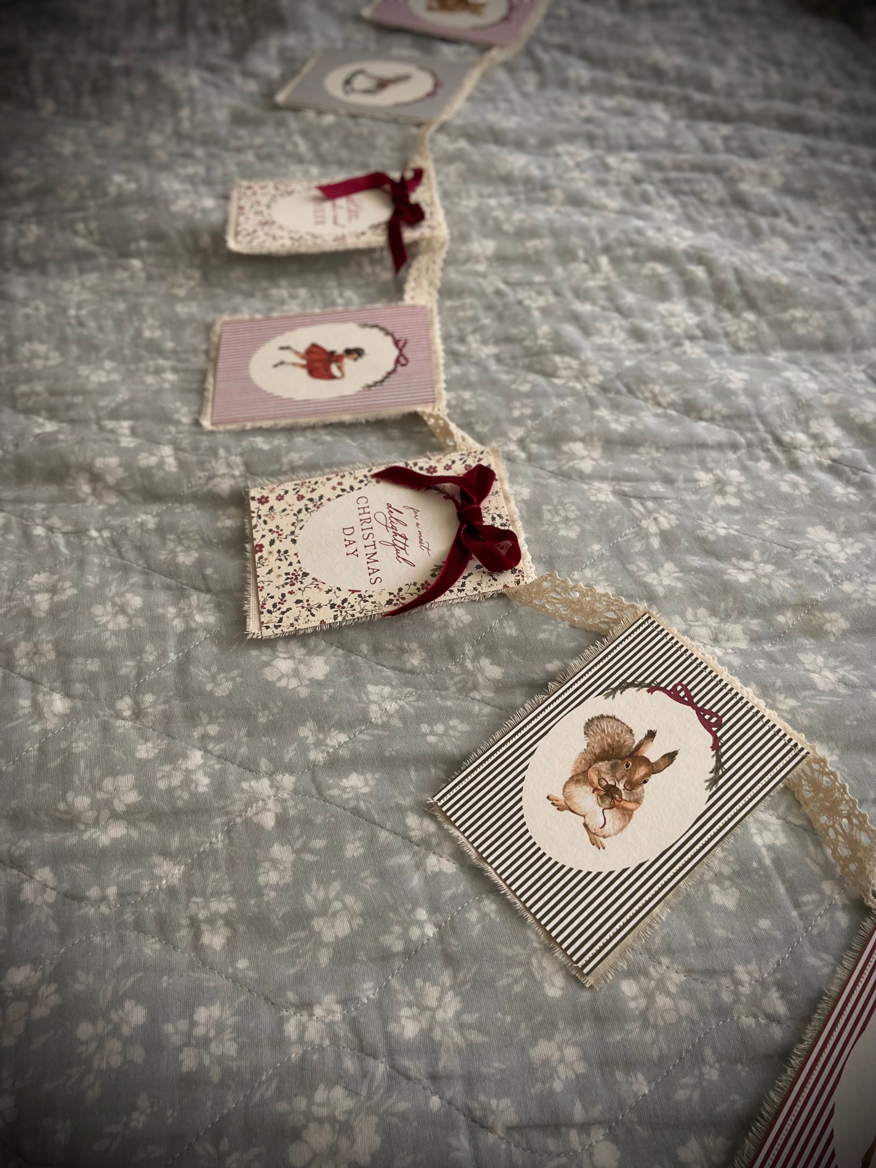 Lace and Cotton Christmas Garland | Customisable Illustrations + Text