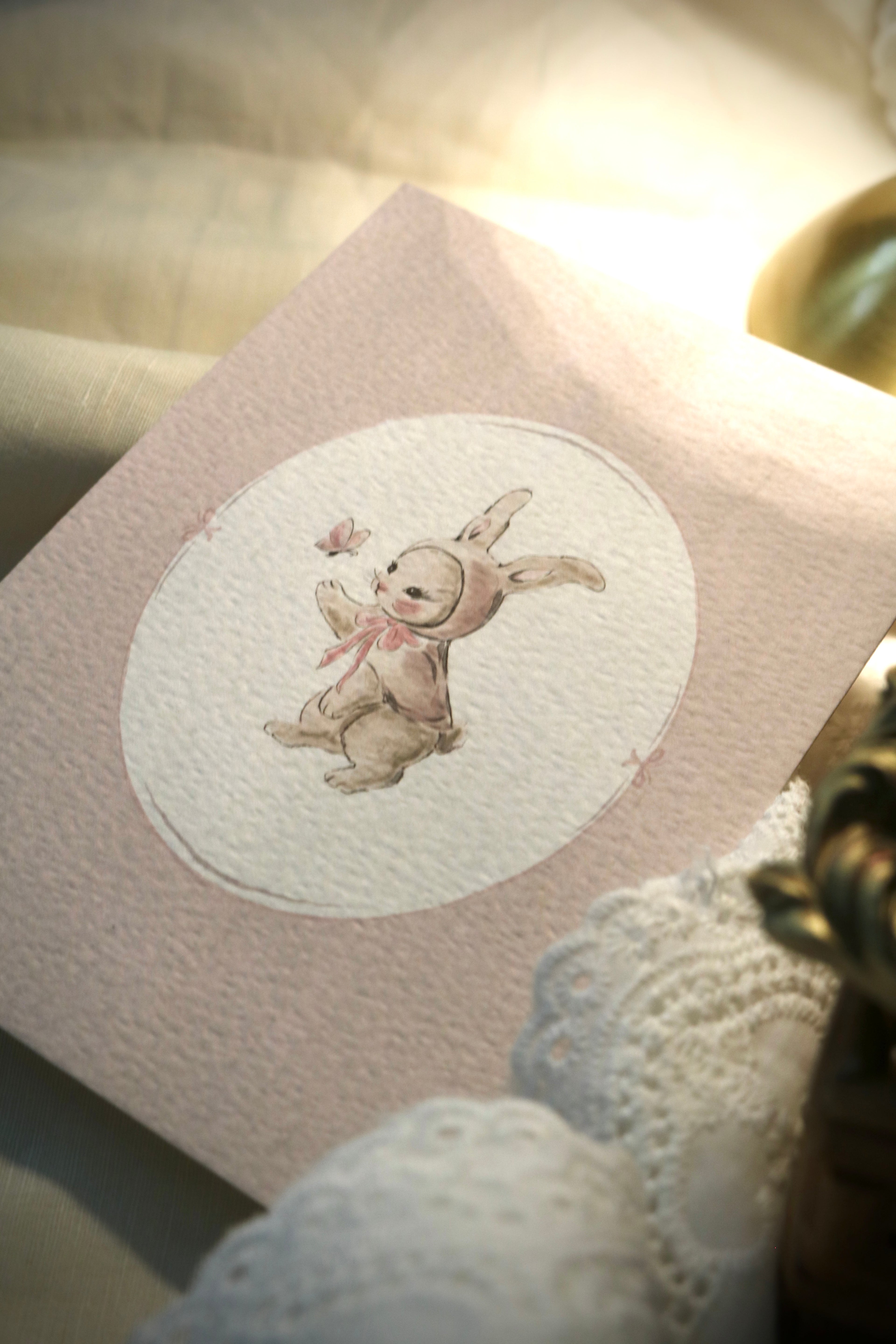 Bunny in Her Pink Bonnet | Art Print or Greeting Card