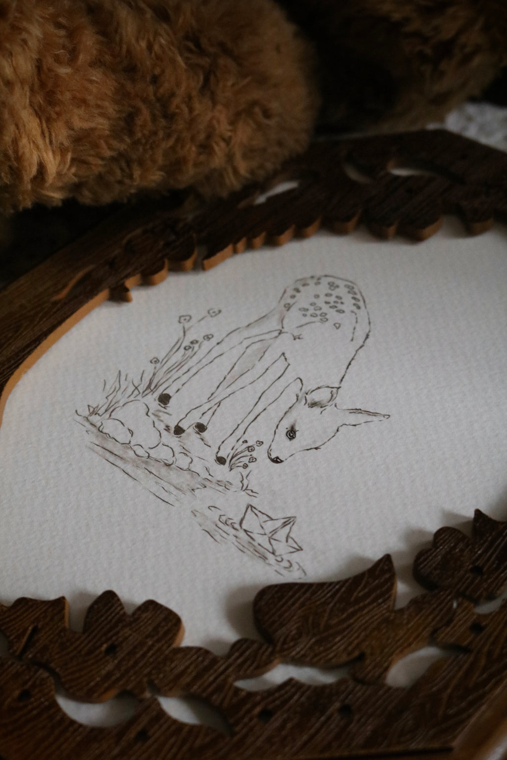 The Fawn and the Paper Boat Sketch | Framed