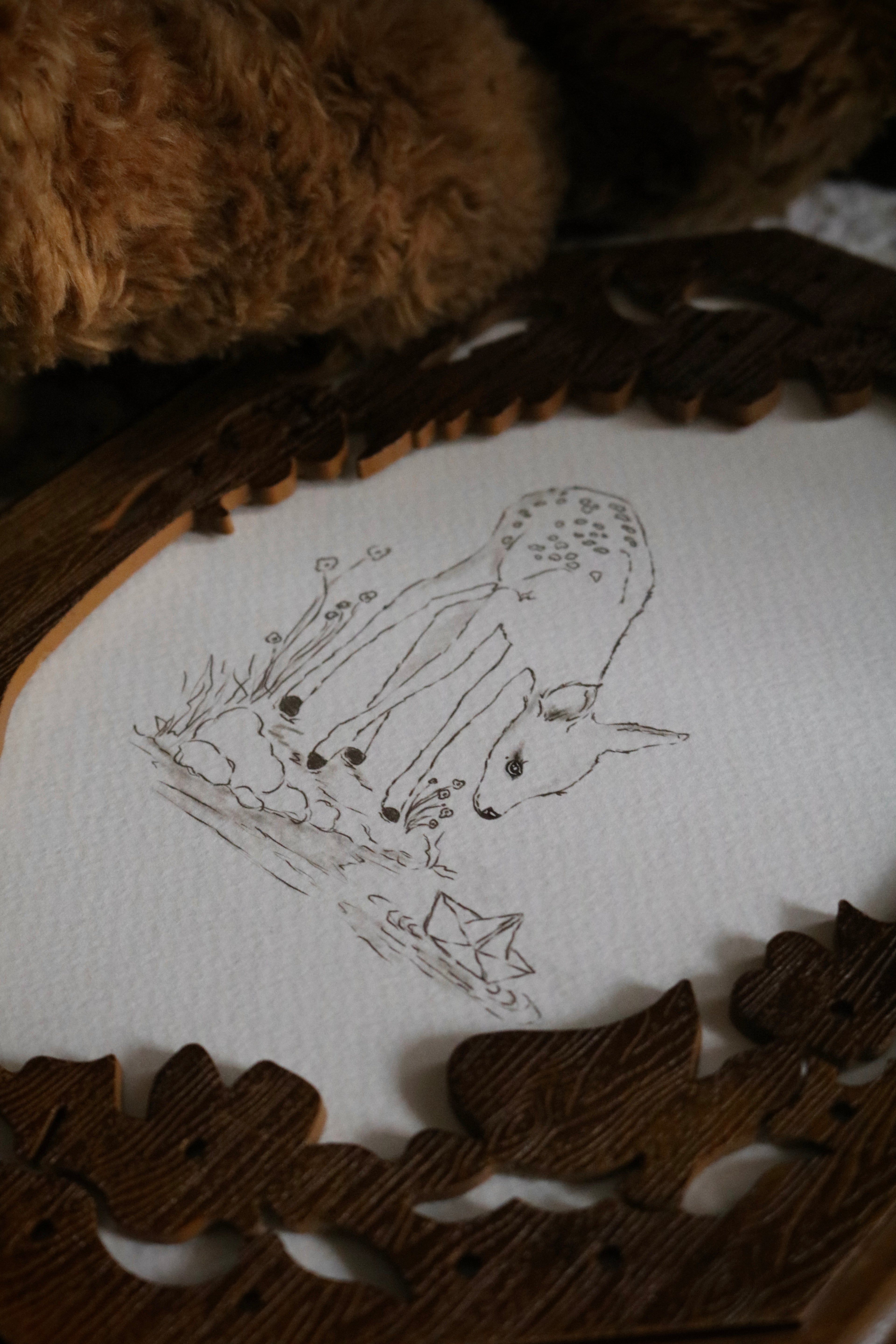 The Fawn and the Paper Boat Sketch | Framed