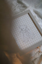 Nursery Teddy with Gingham | Framed