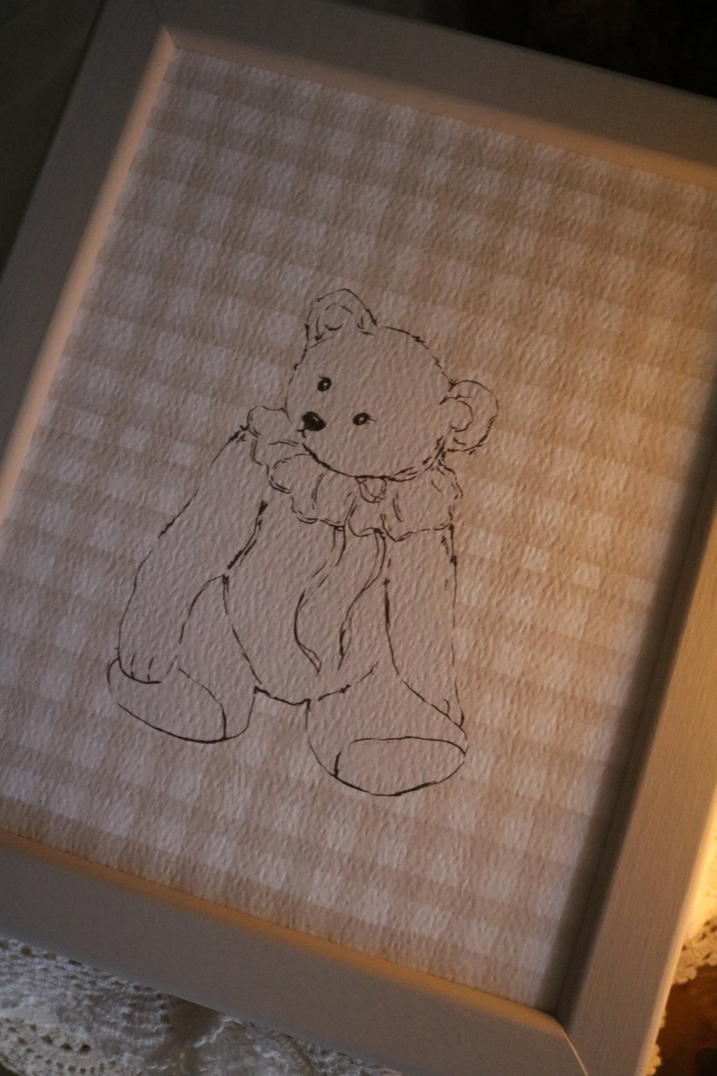 Nursery Teddy with Gingham | Framed