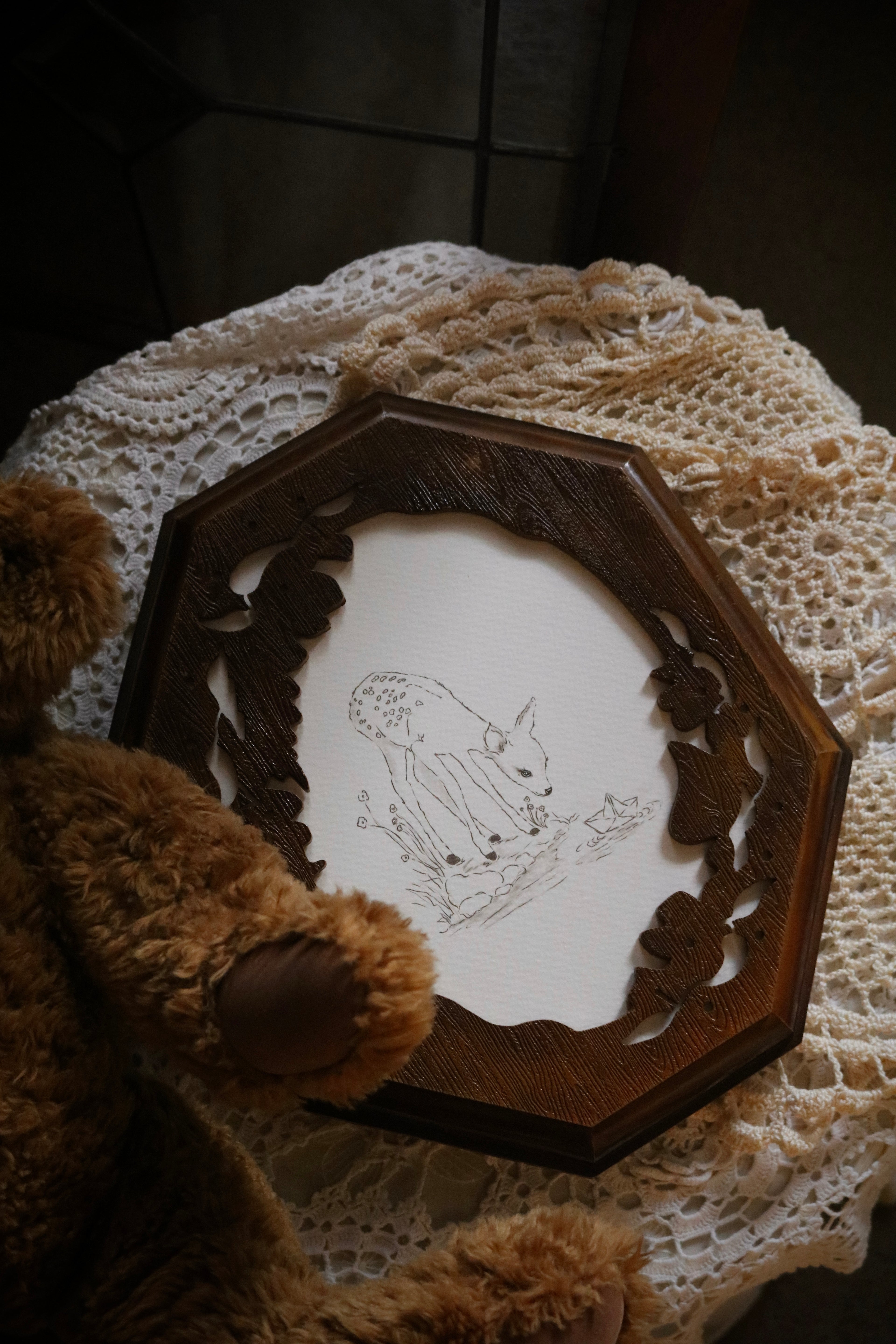 The Fawn and the Paper Boat Sketch | Framed