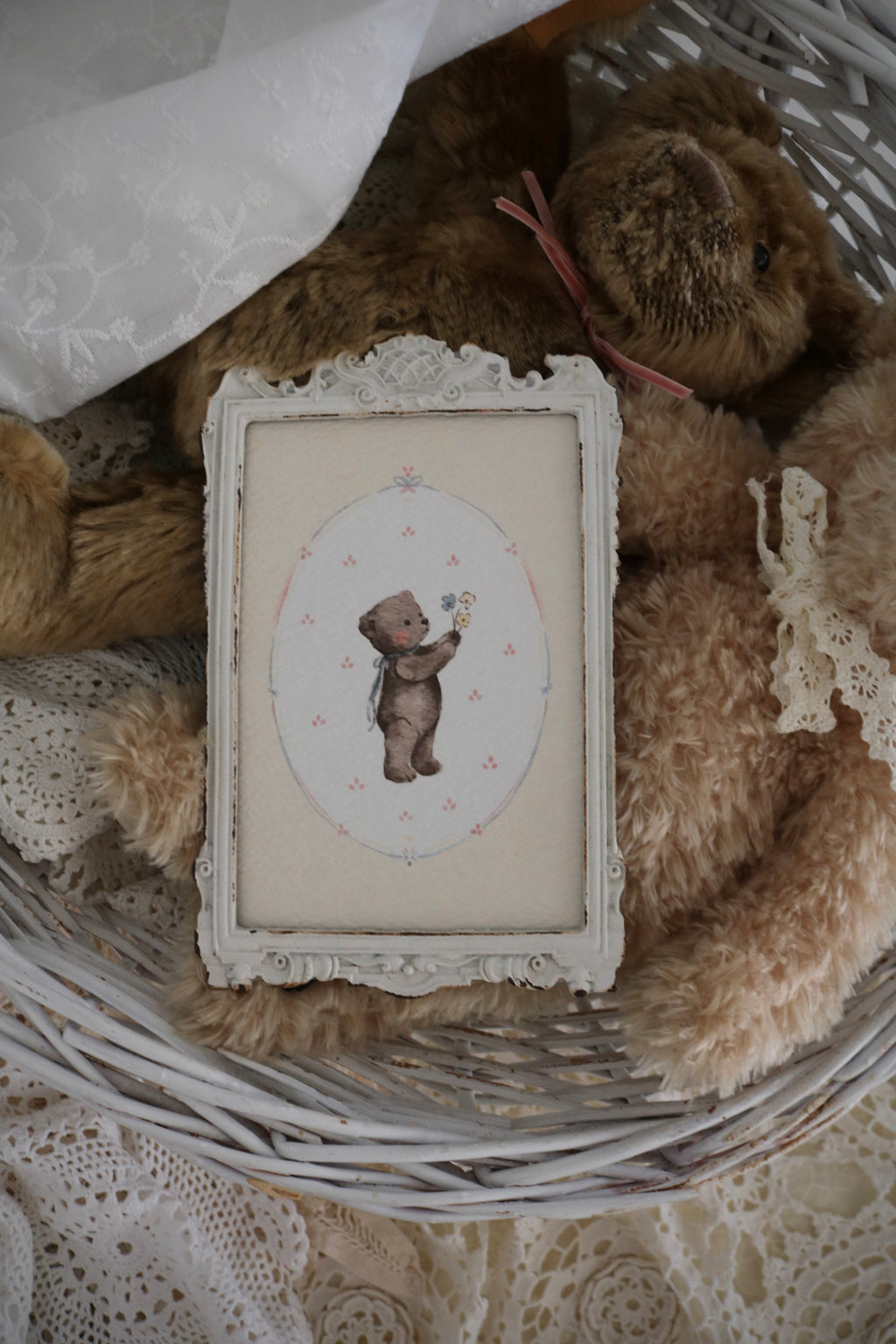 Teddy and Her Flowers | Framed