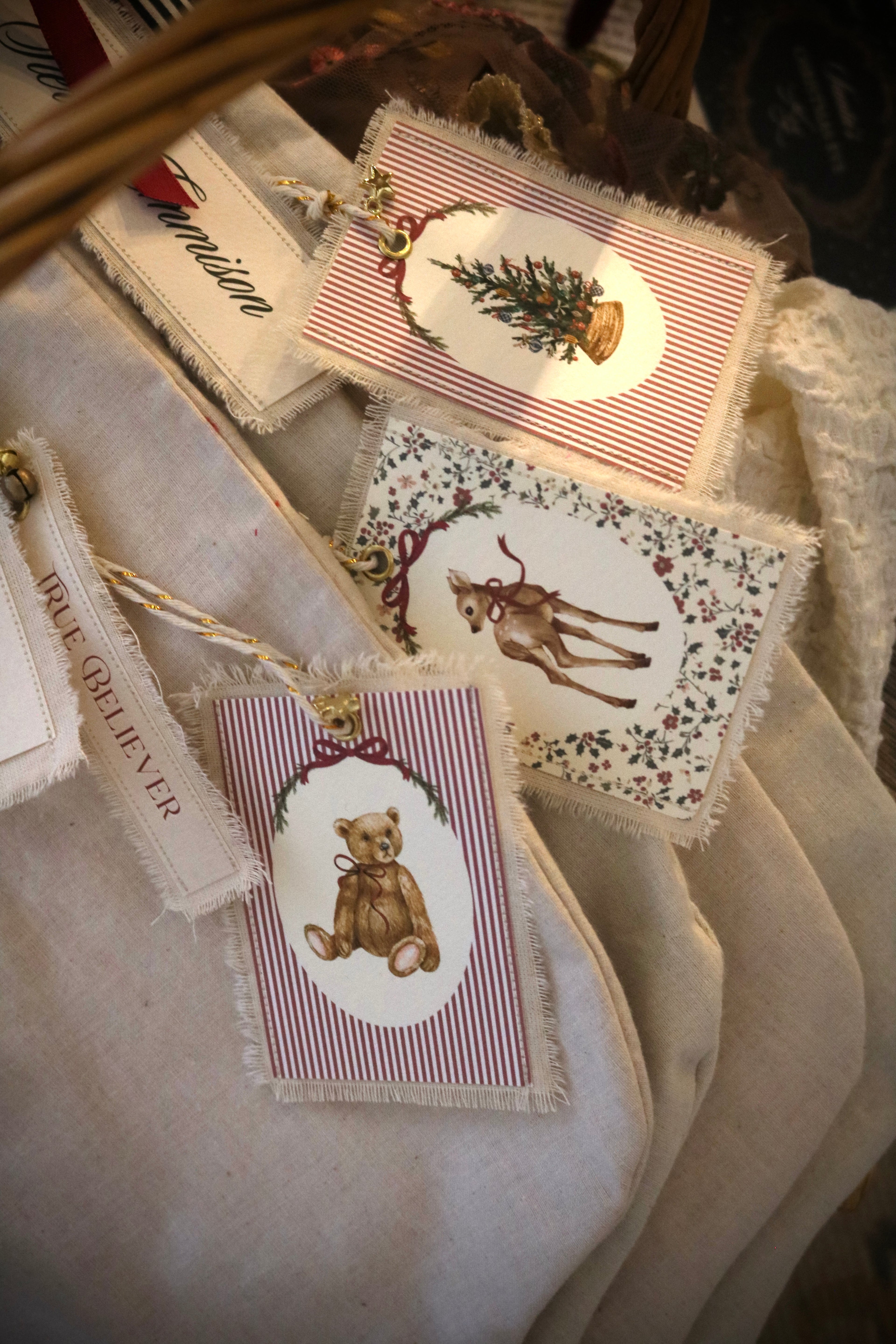 Christmas Stocking with Personalised Name & Illustration Tags