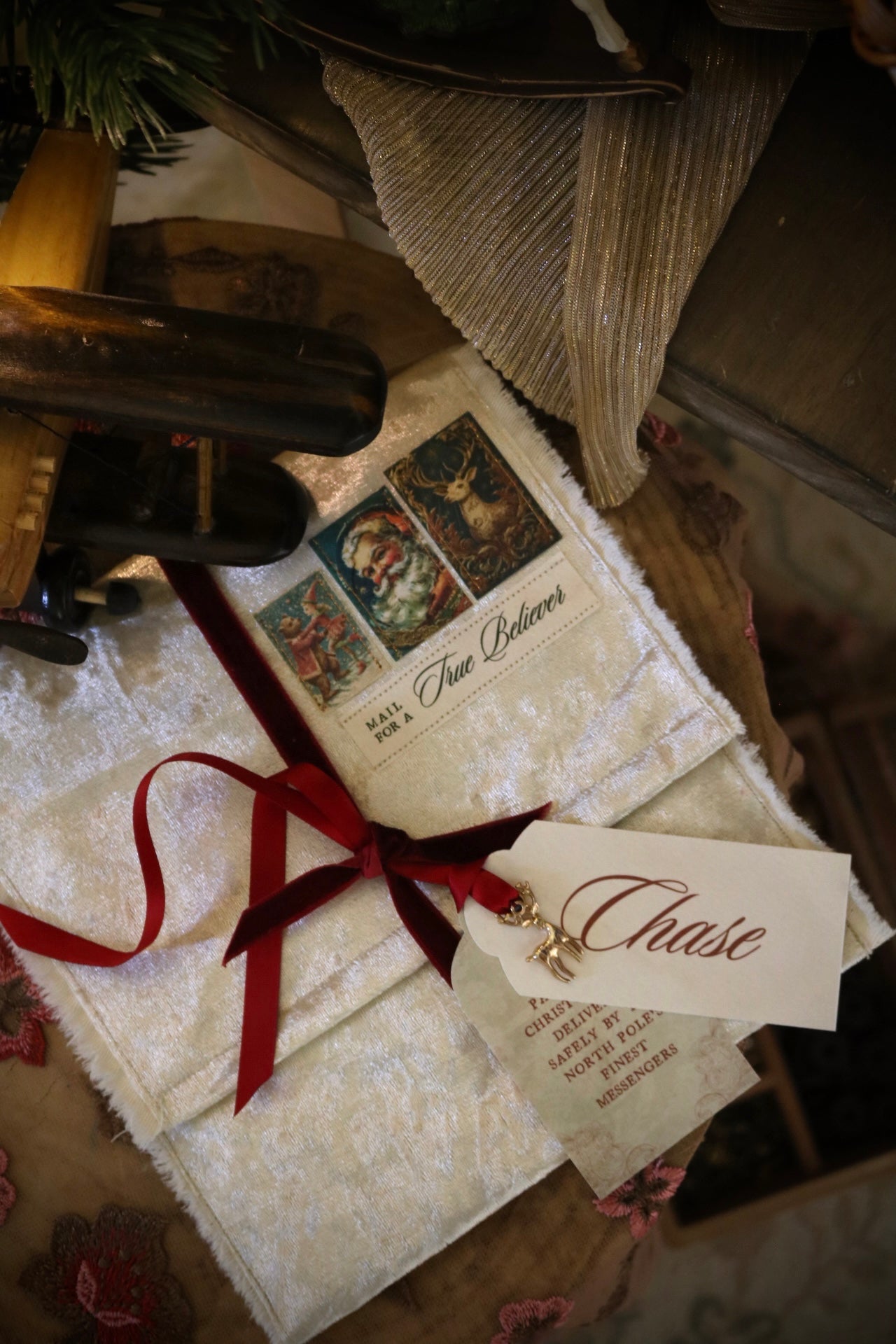 Deluxe Illustrated Card and Letter from Santa, with Double Velvet and Cotton Envelopes