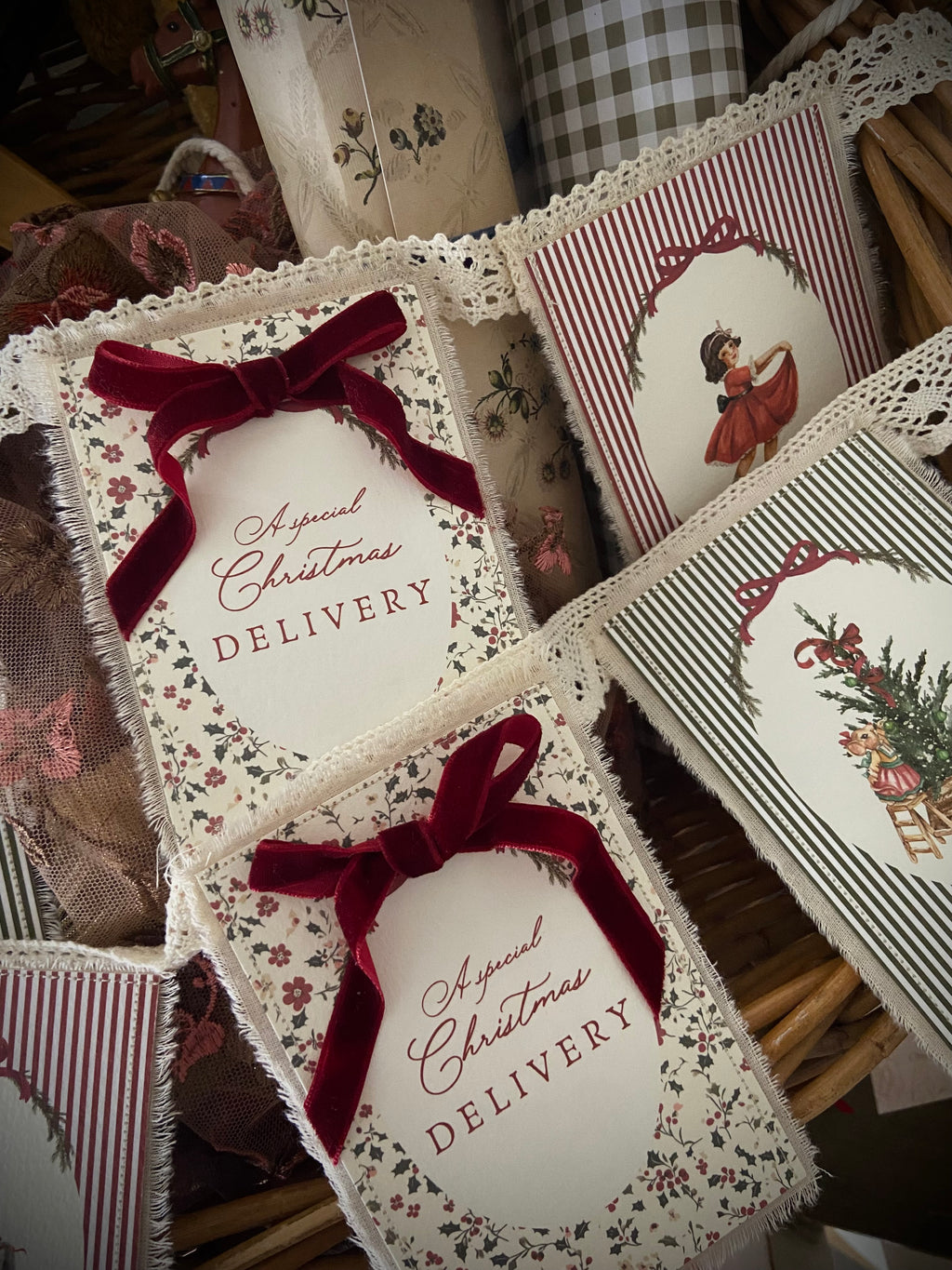 Lace and Cotton Christmas Garland | Customisable Illustrations + Text