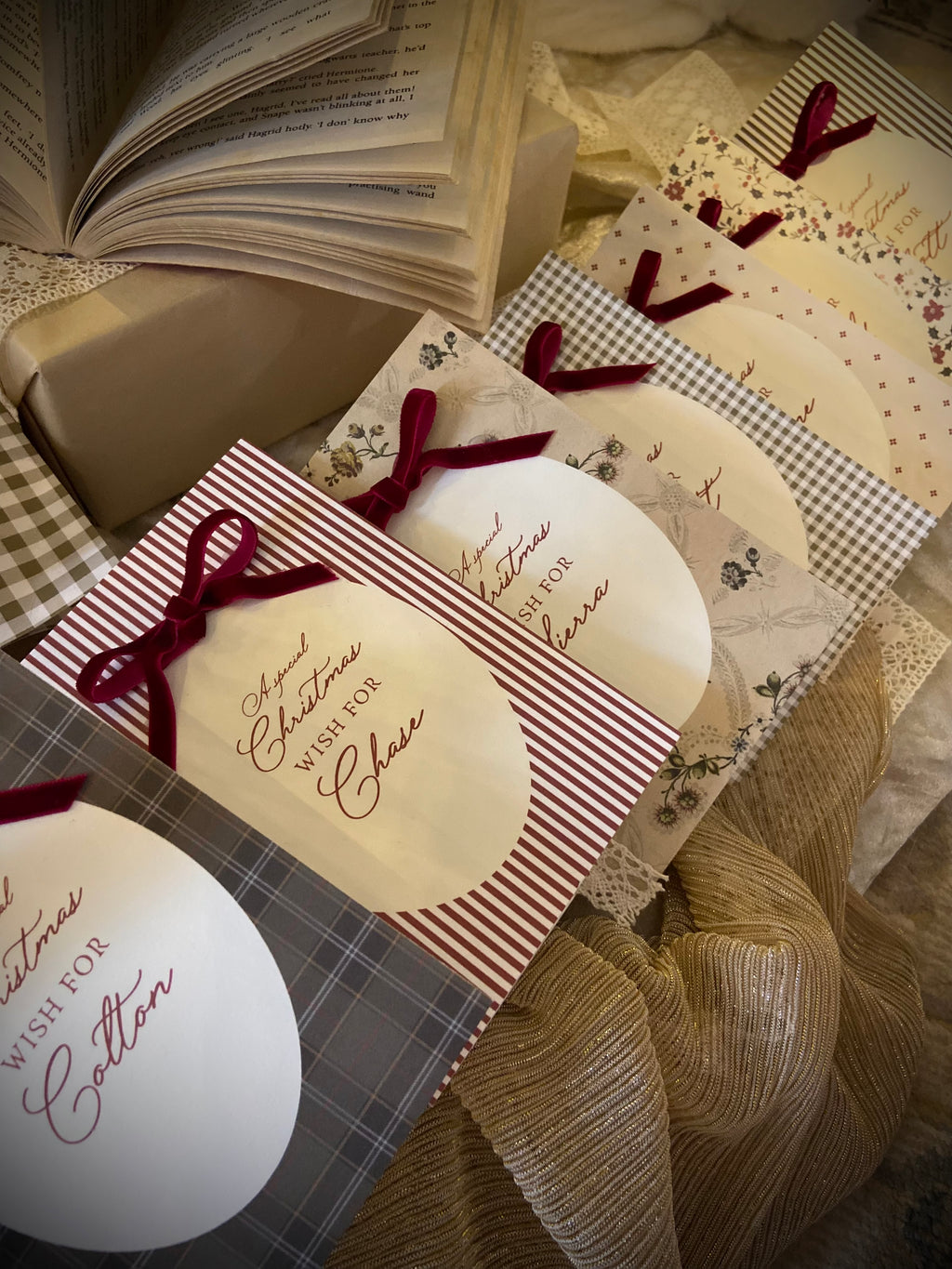 Personalised Christmas Card with Lace and Velvet Ribbon