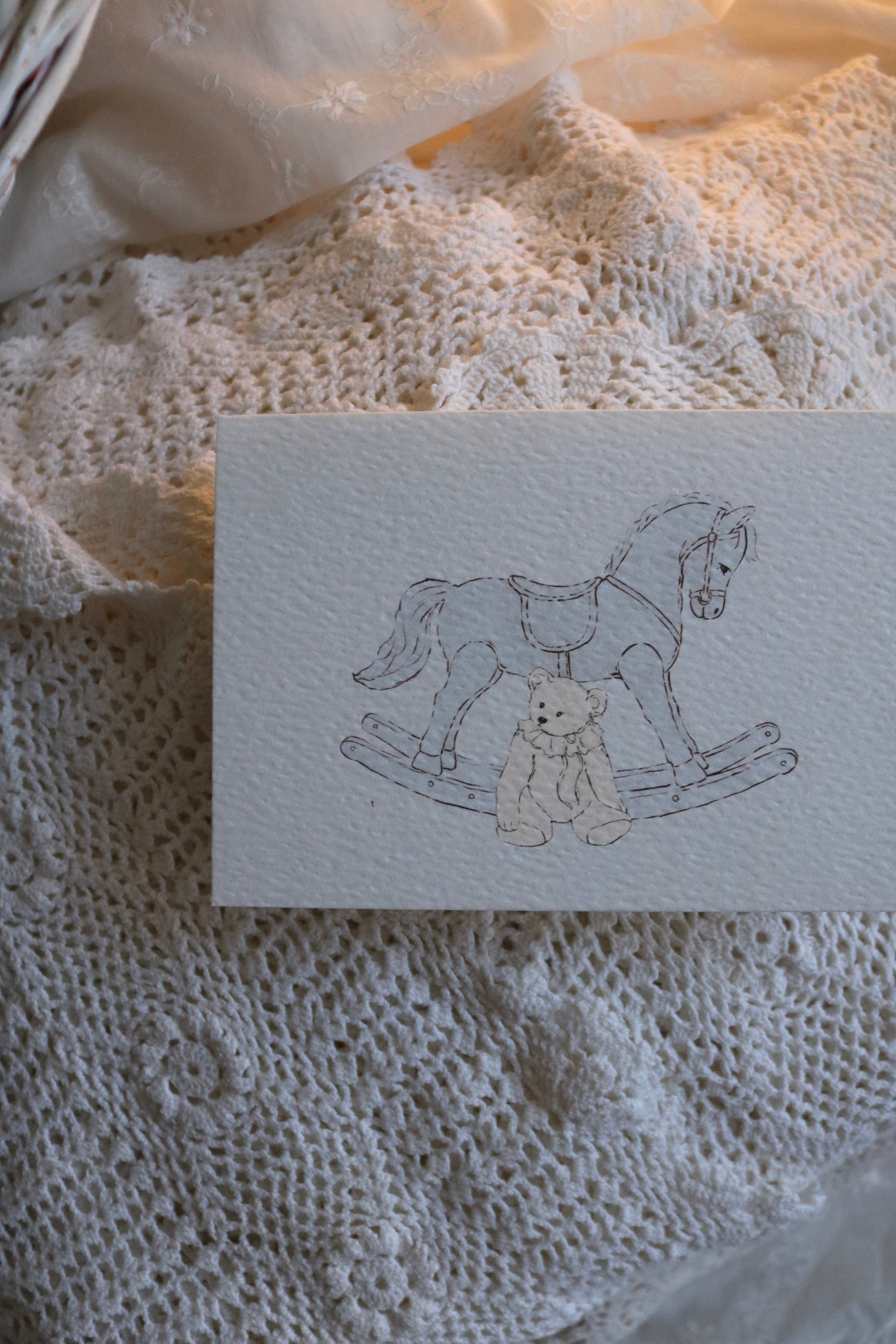 Rocking Horse and Teddy | Illustrated Keepsake Card