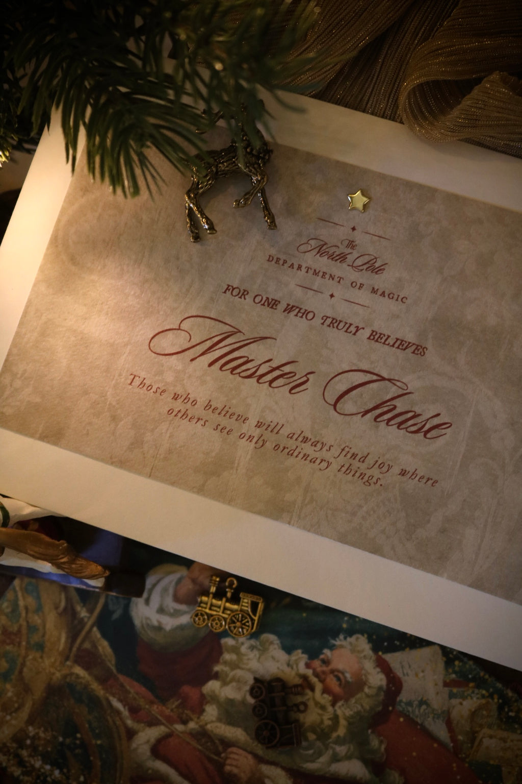 Deluxe Illustrated Card and Letter from Santa, with Double Velvet and Cotton Envelopes